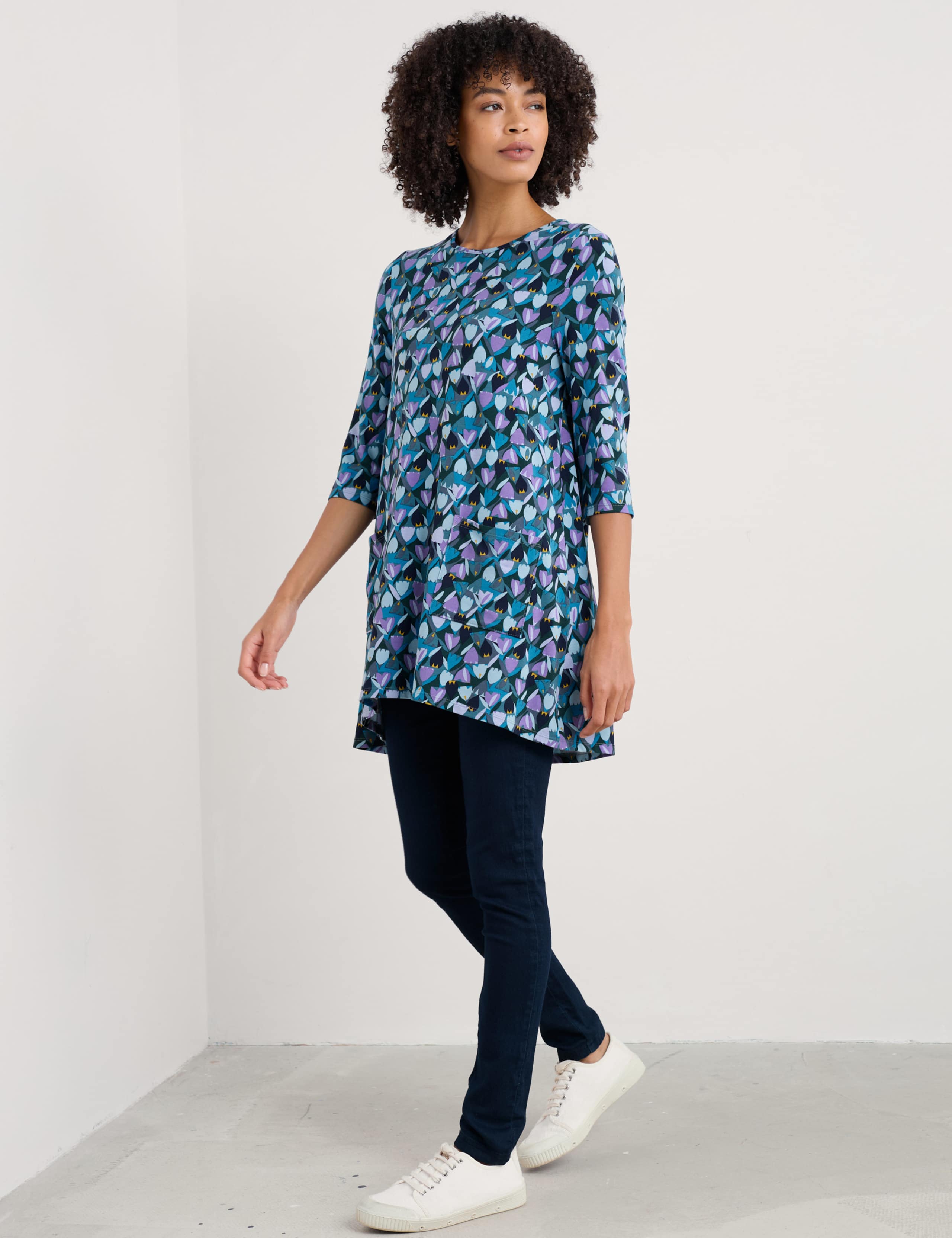 Cotton Blend Floral Scoop Neck Tunic