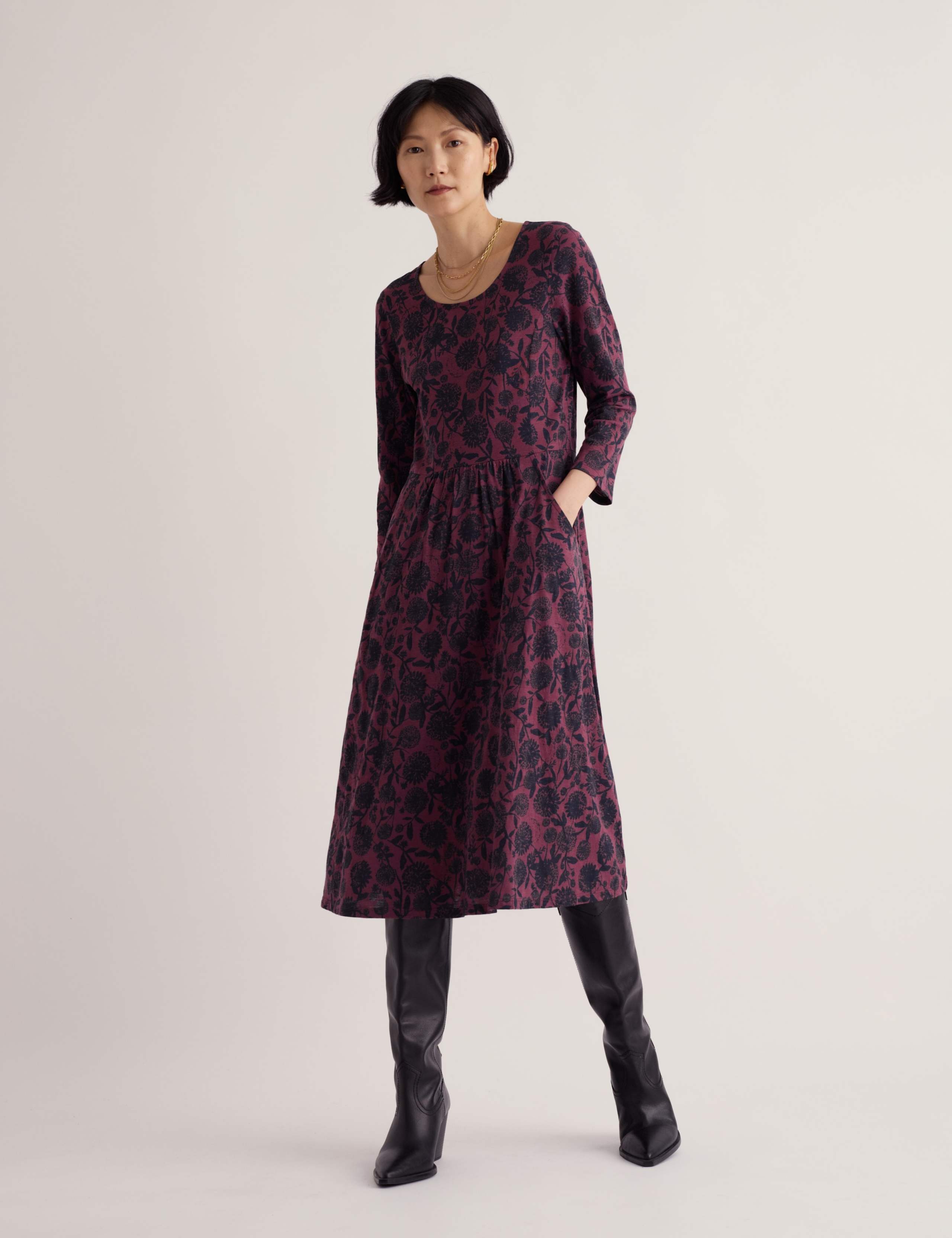 Cotton Rich Floral Midi Waisted Dress