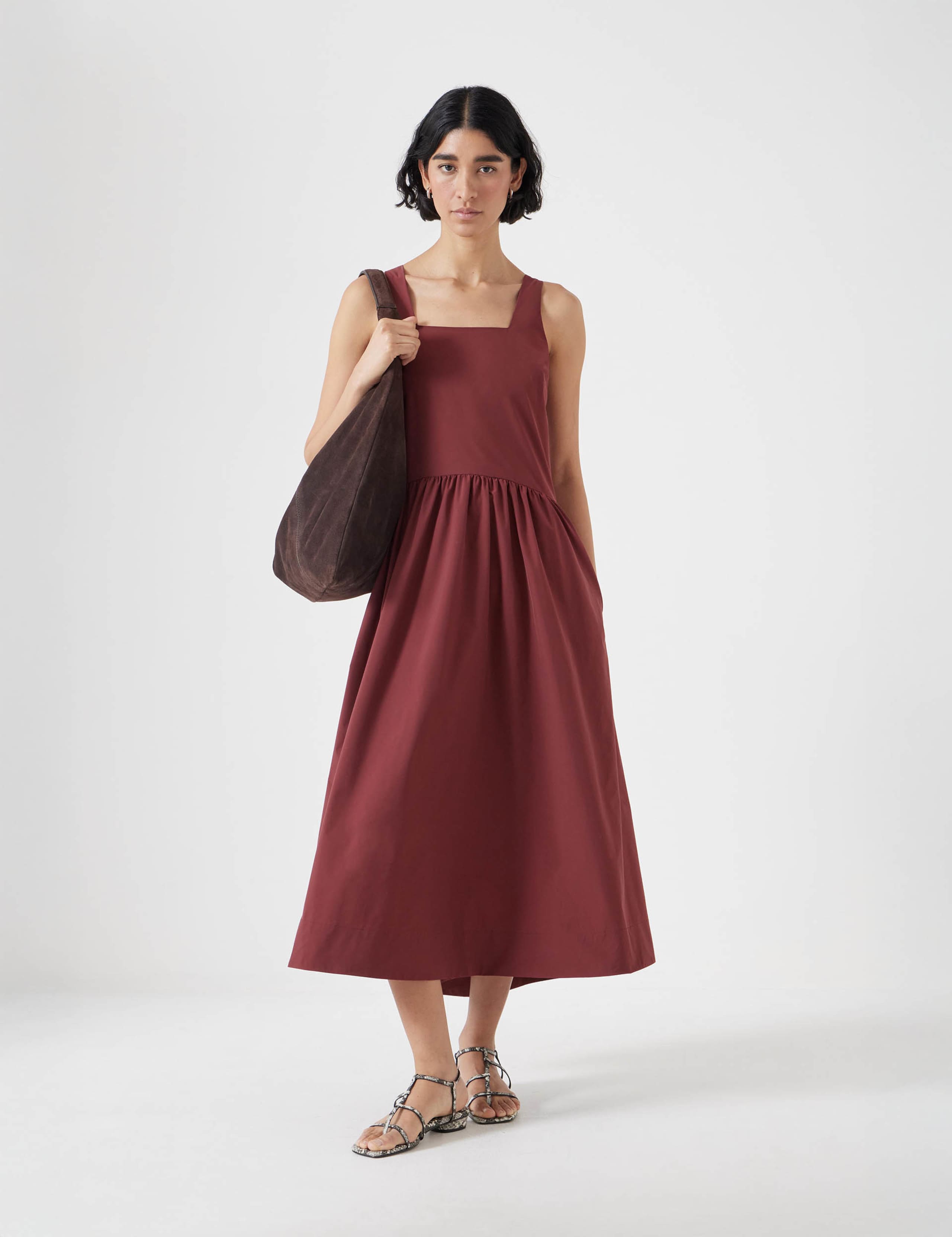 Romi Square Neck Midi Relaxed Waisted Dress