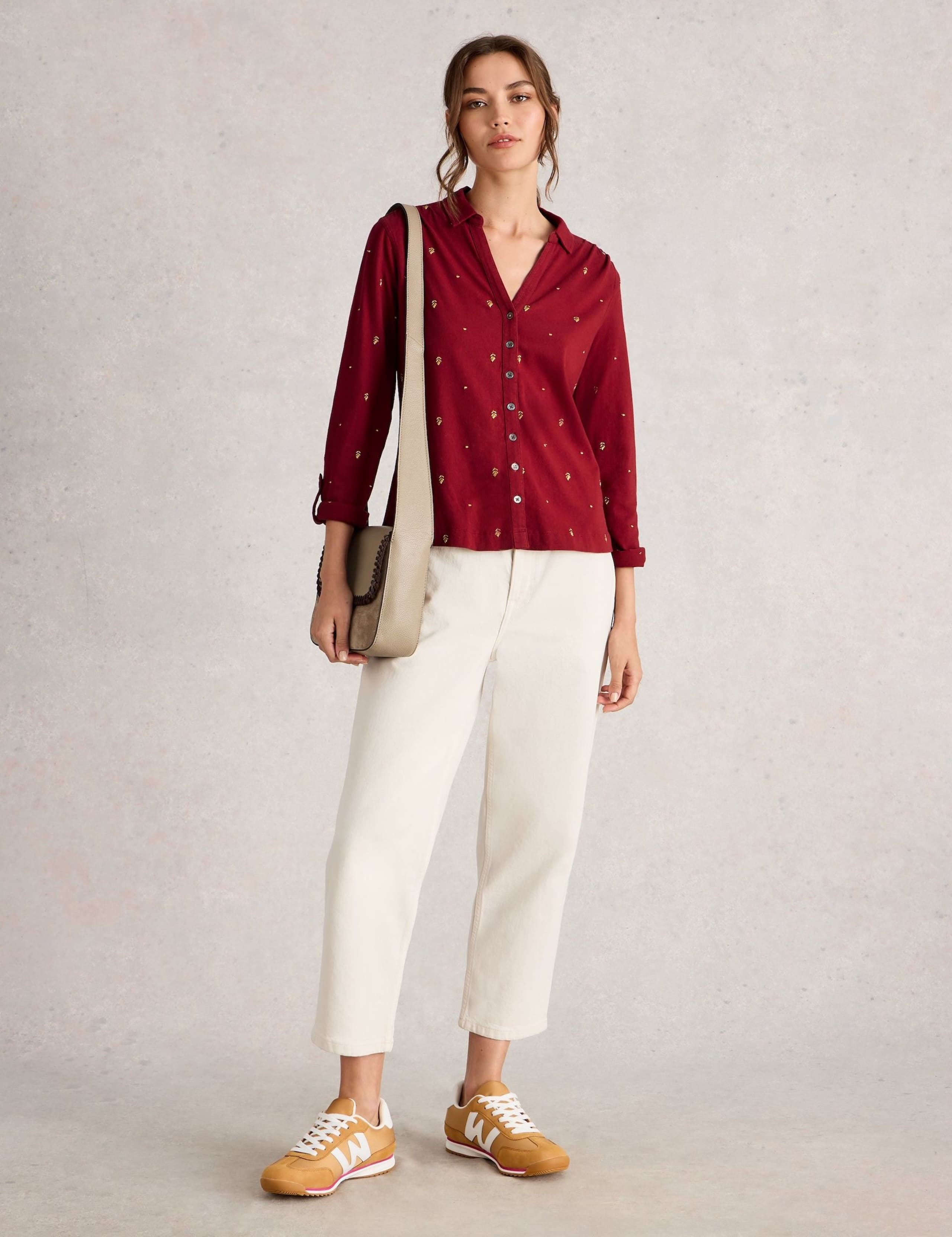 Pure Cotton Jersey Embroidered Collared Shirt