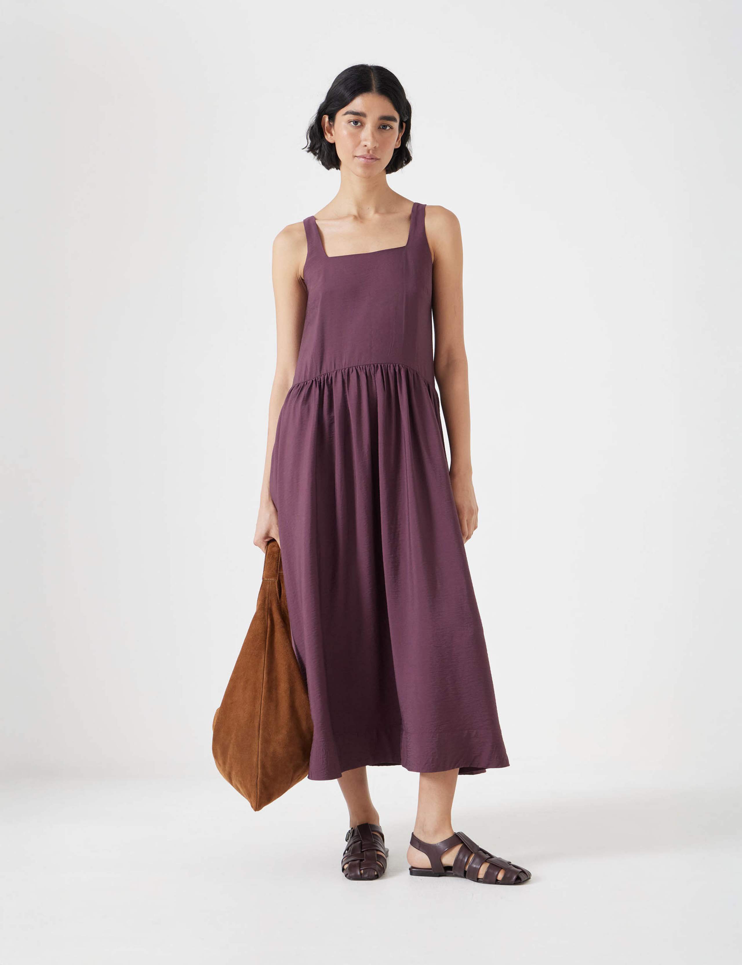 Square Neck Midi Waisted Dress