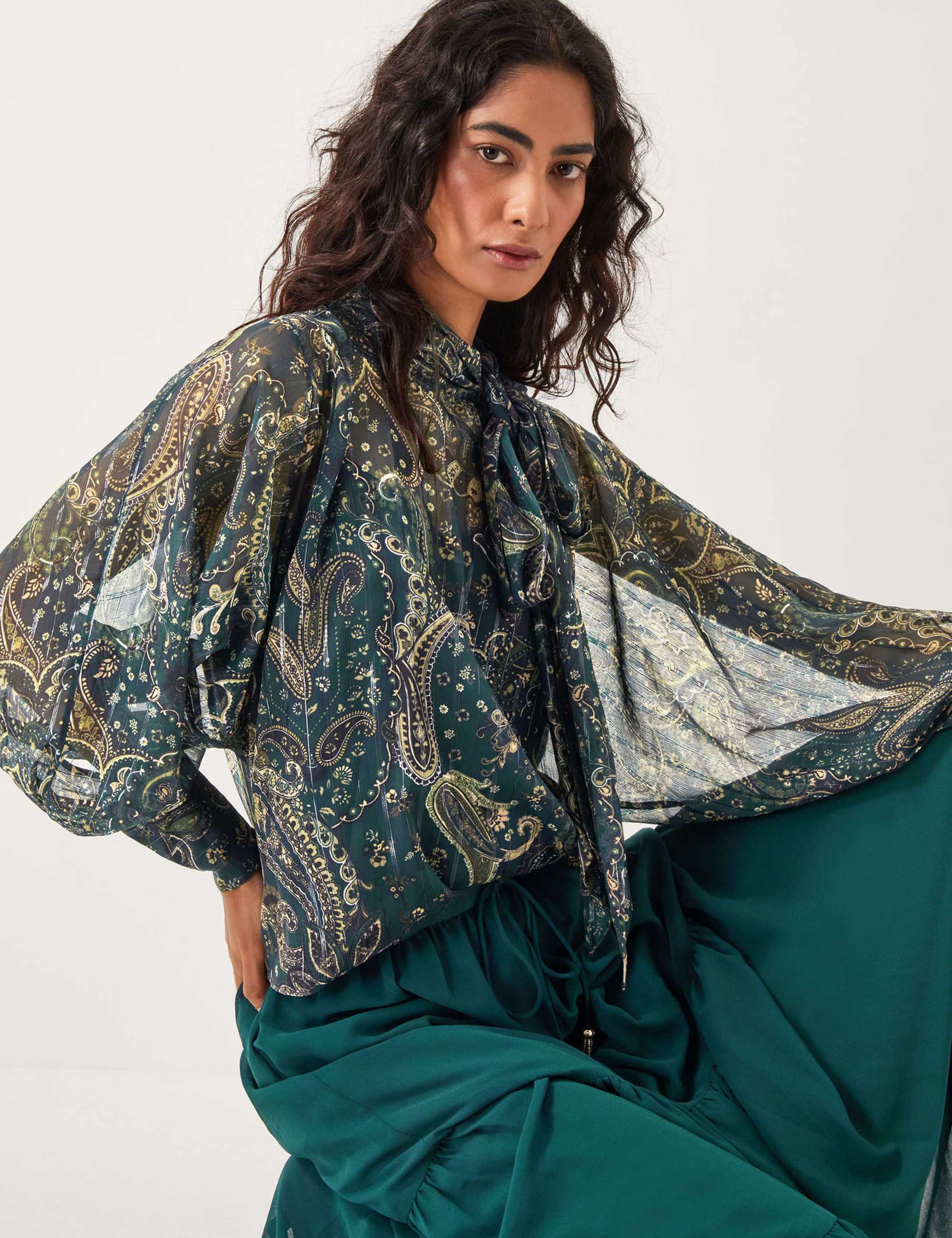Printed Tie Neck Blouse