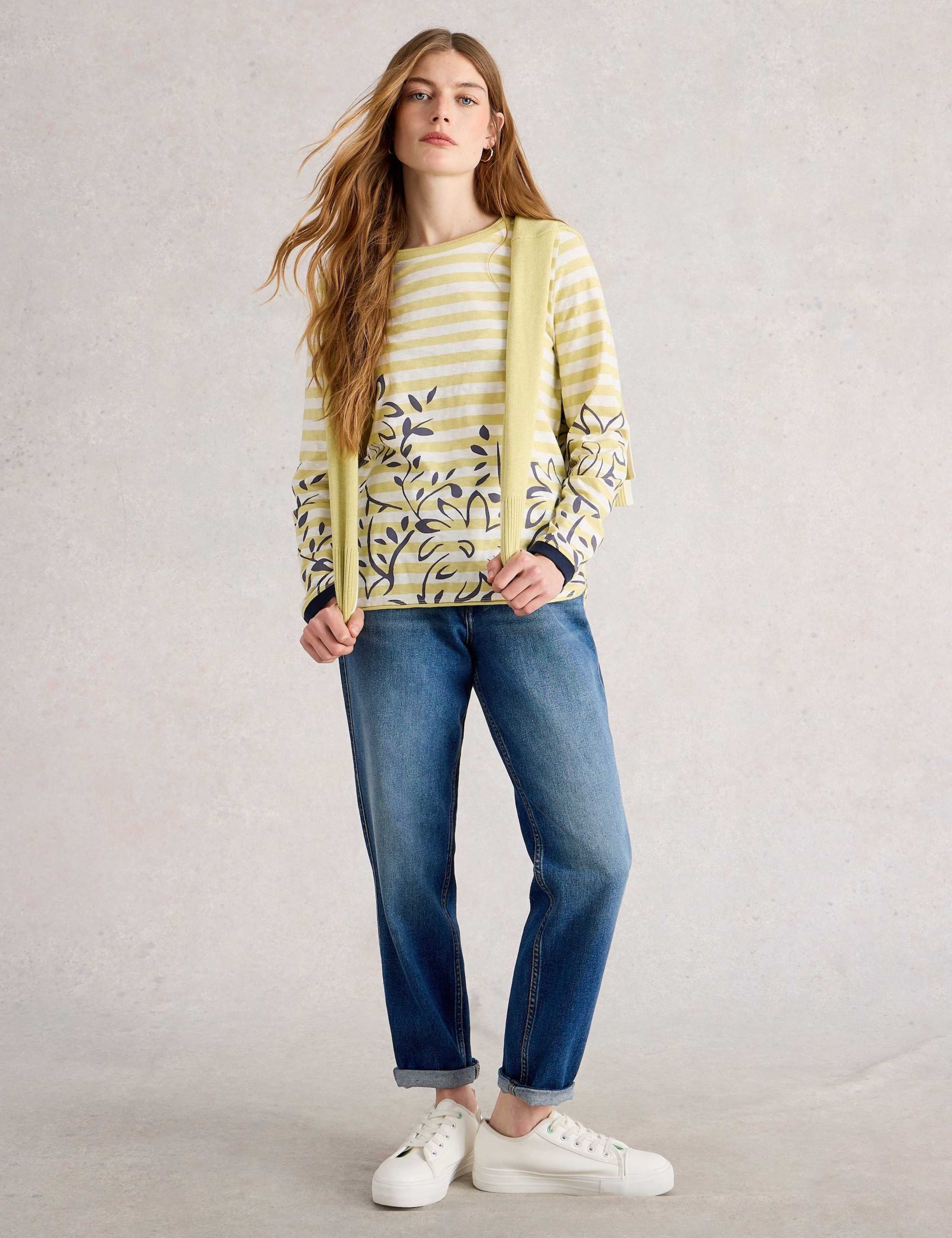 Pure Cotton Striped Floral Top