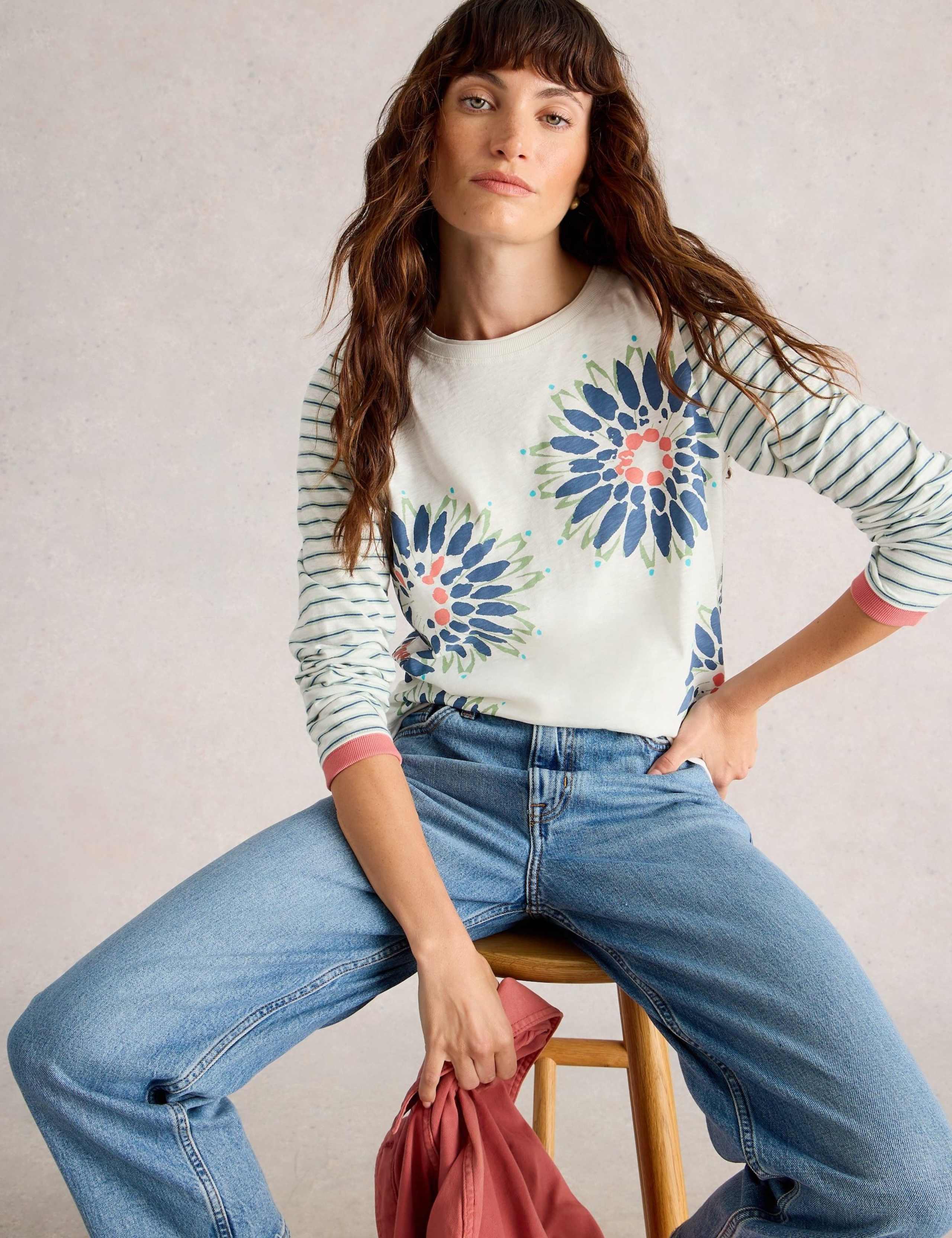 Pure Cotton Striped Floral Top
