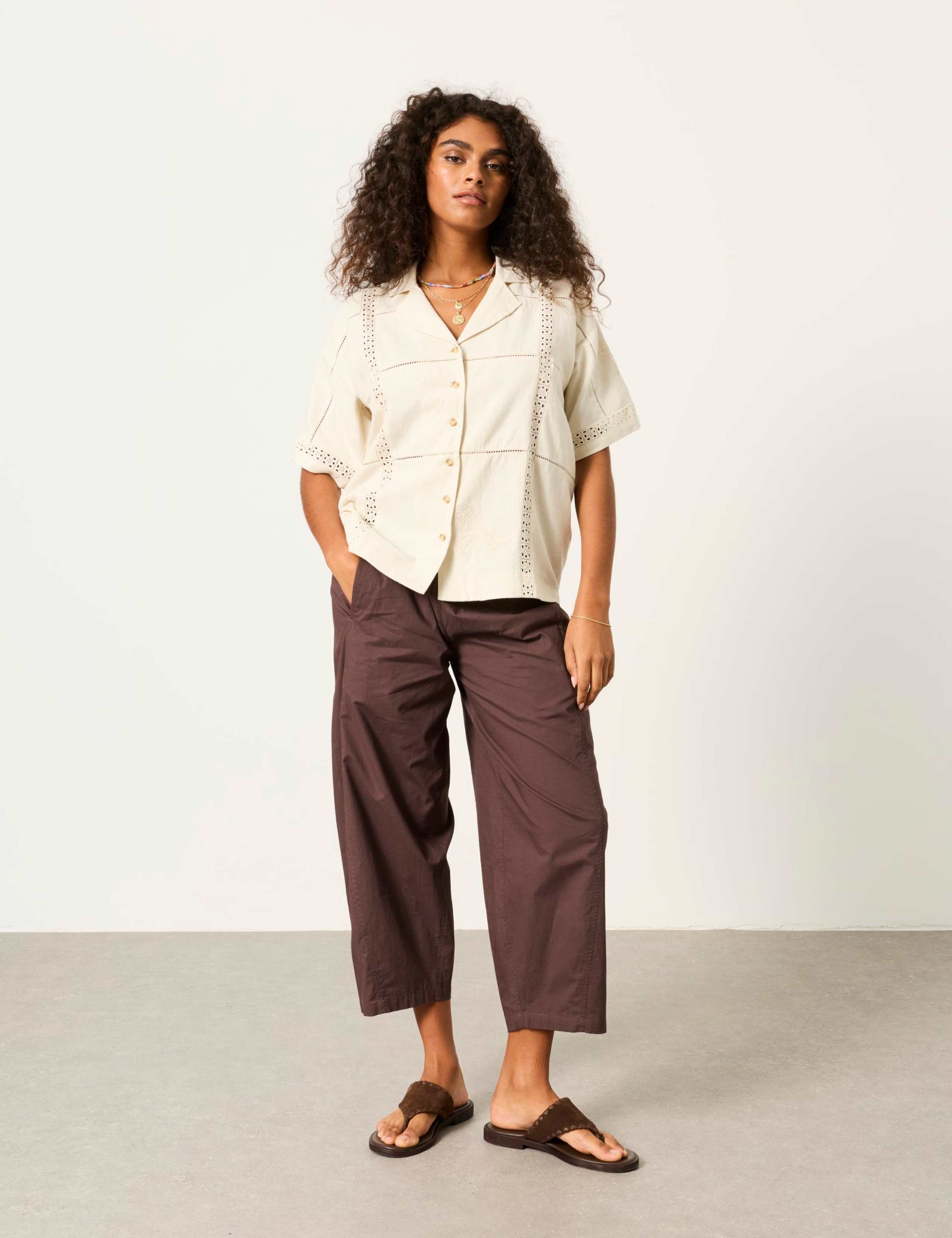 Linen Rich Broderie Collared Shirt