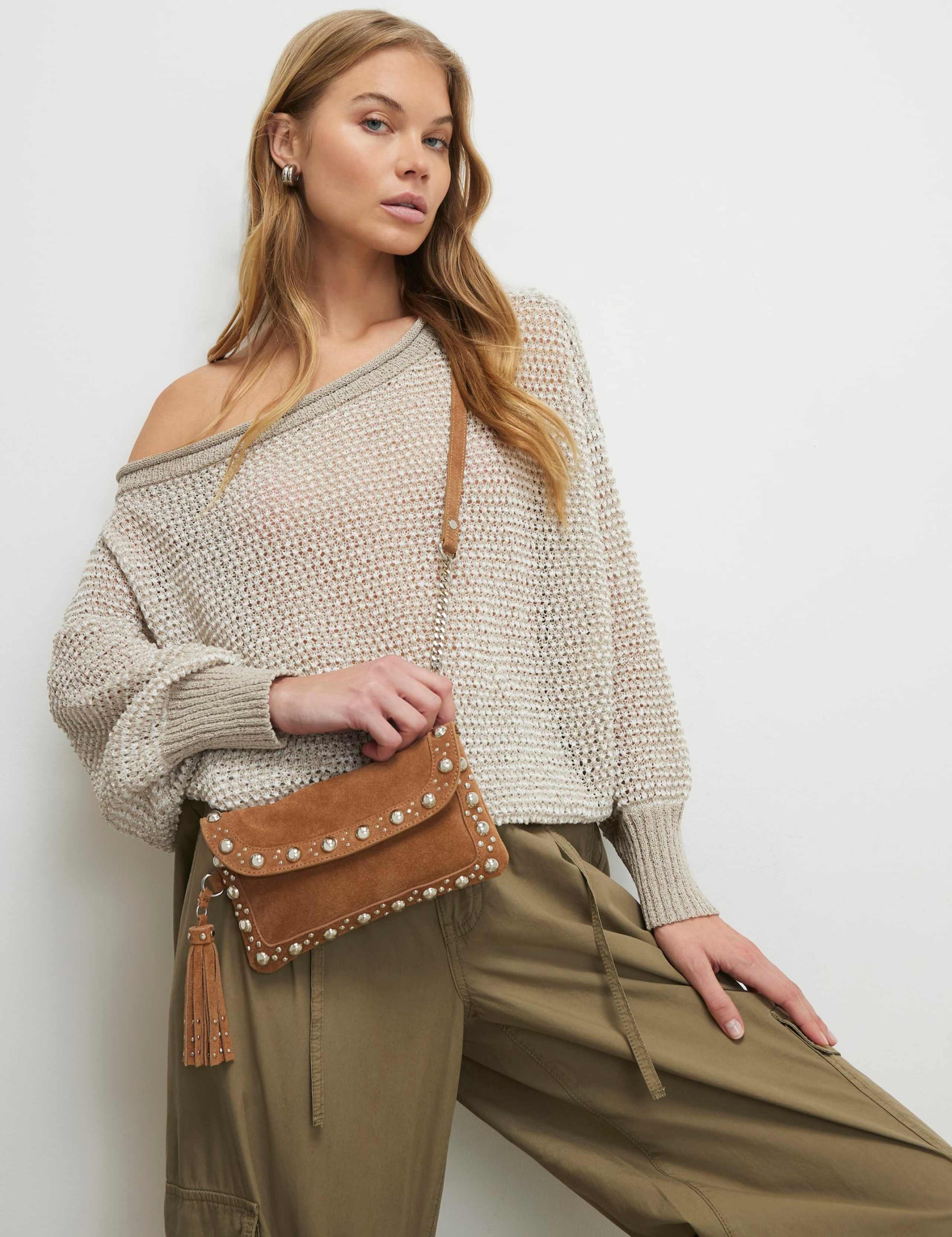 Suede Studded Tassel Cross Body Bag