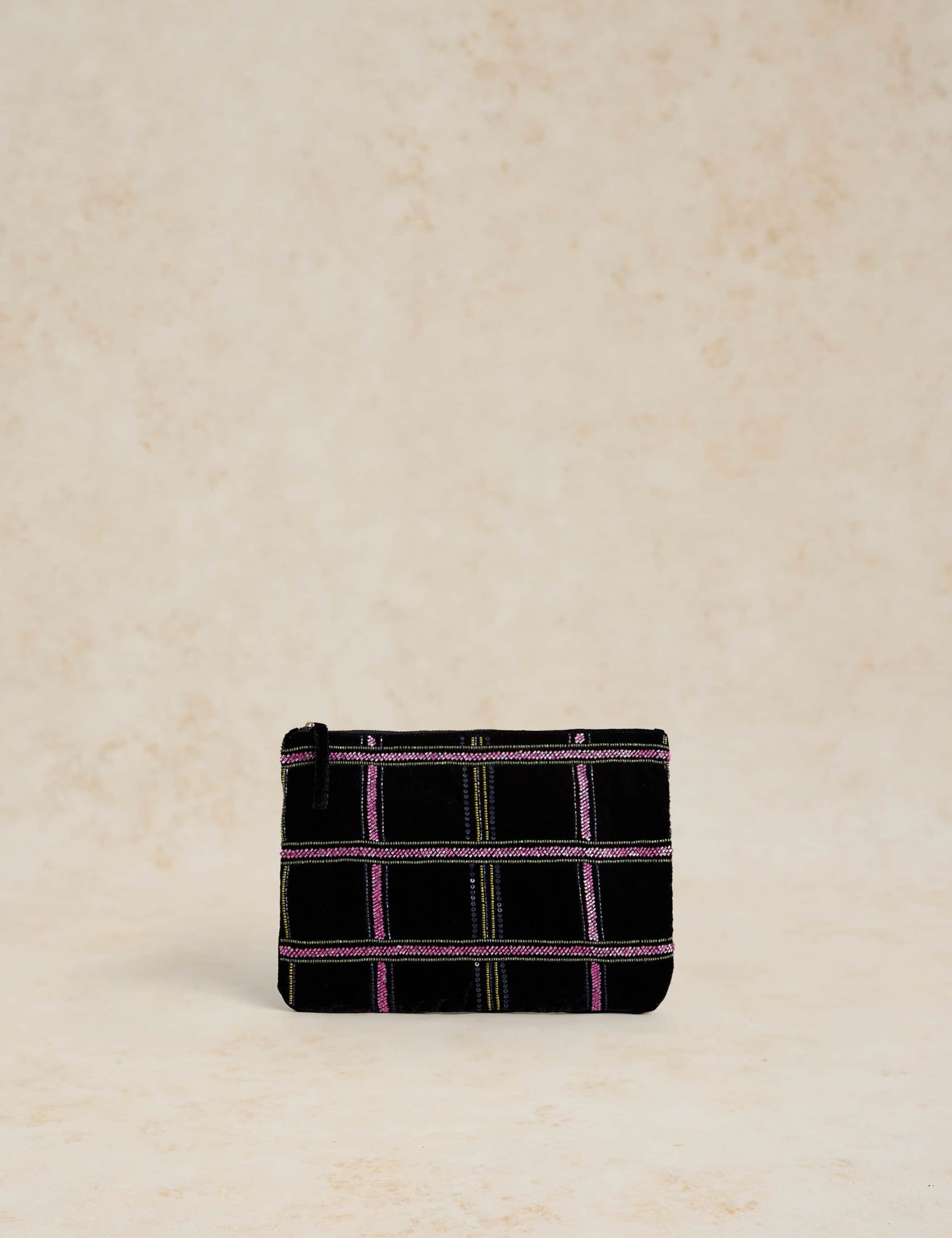 Pure Cotton Checked Beaded Coin Purse