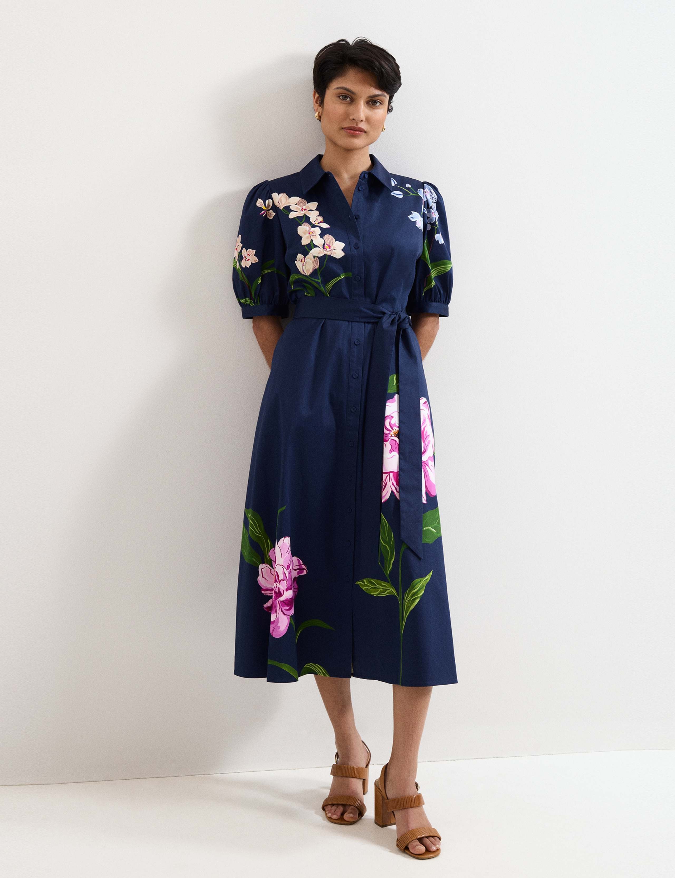 Cotton Rich Floral Midi Shirt Dress