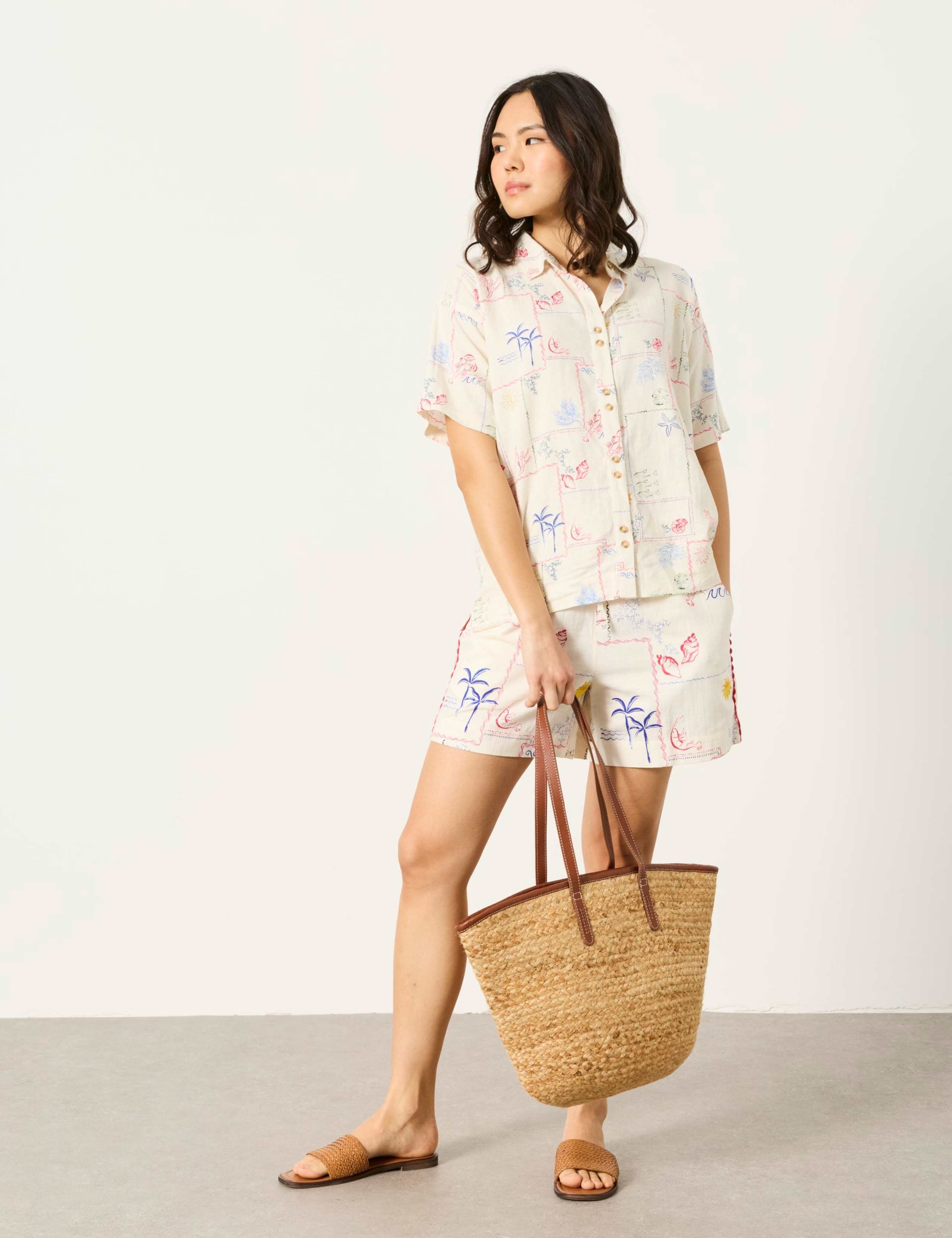 Linen Rich Postcard Print Collared Shirt