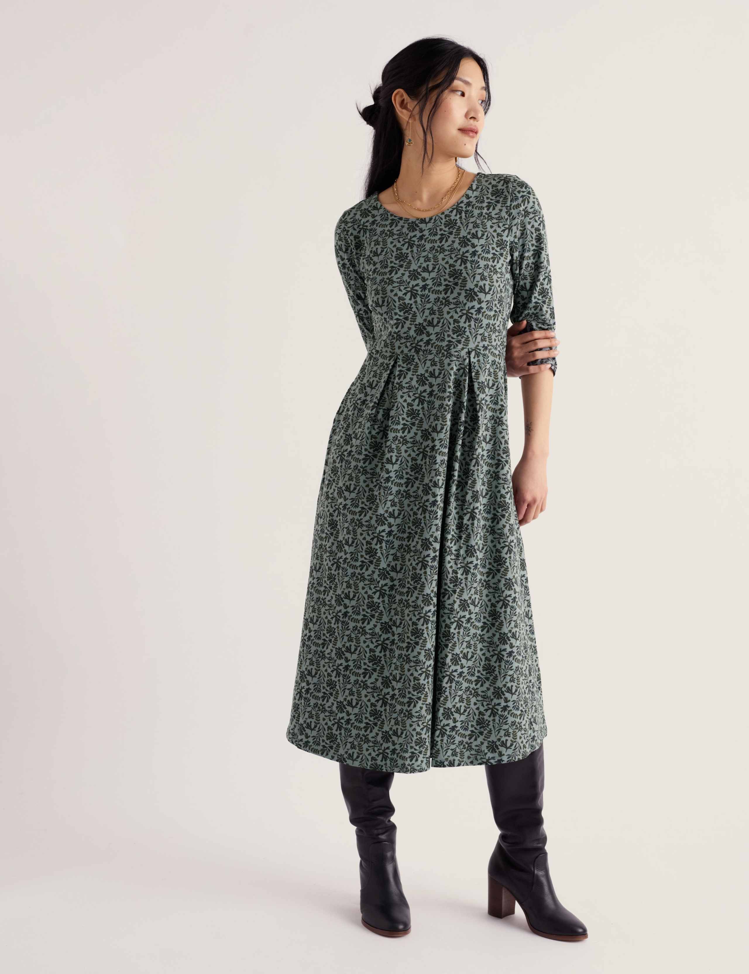 Cotton Rich Floral Midi Waisted Dress