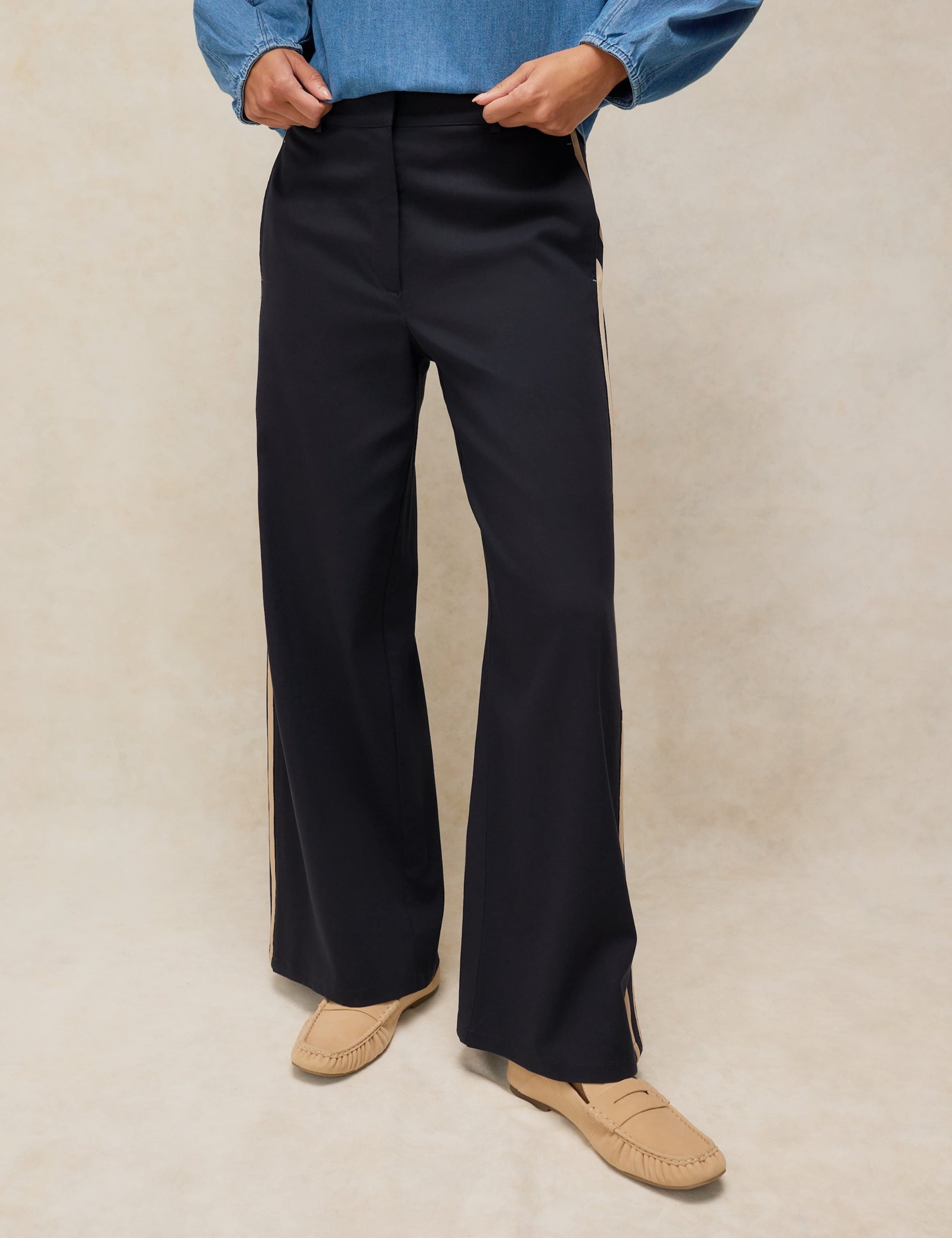 Lyocell Rich Side Stripe Wide Leg Trousers