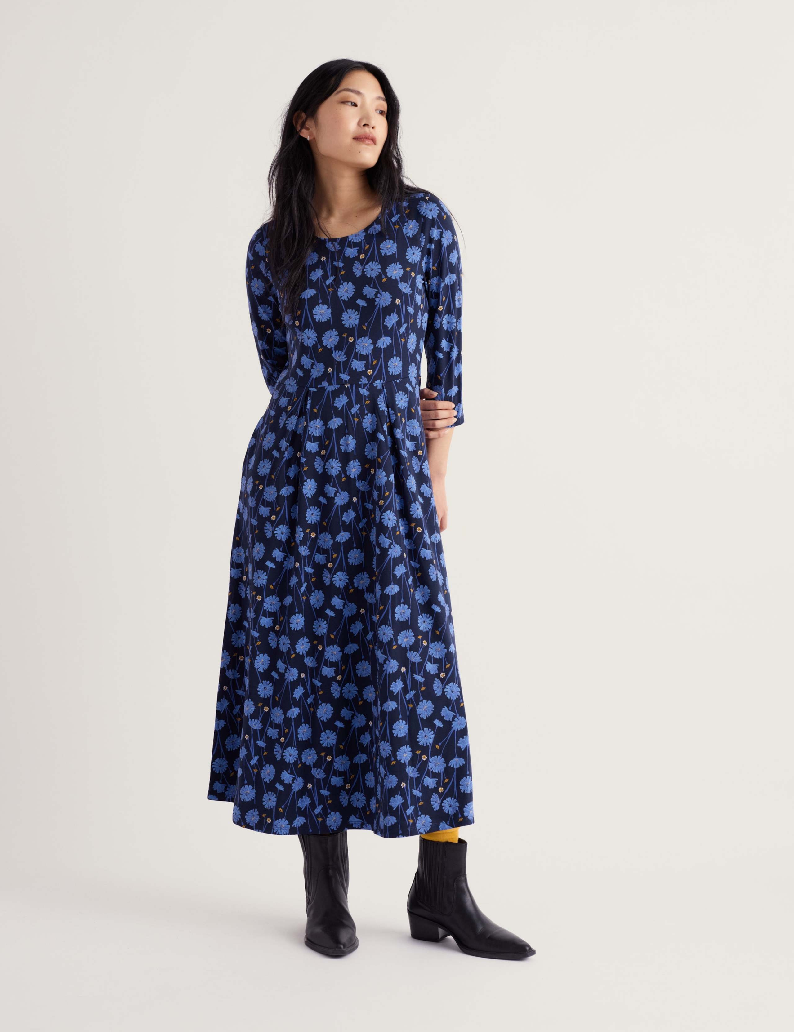 Cotton Rich Floral Midi Waisted Dress