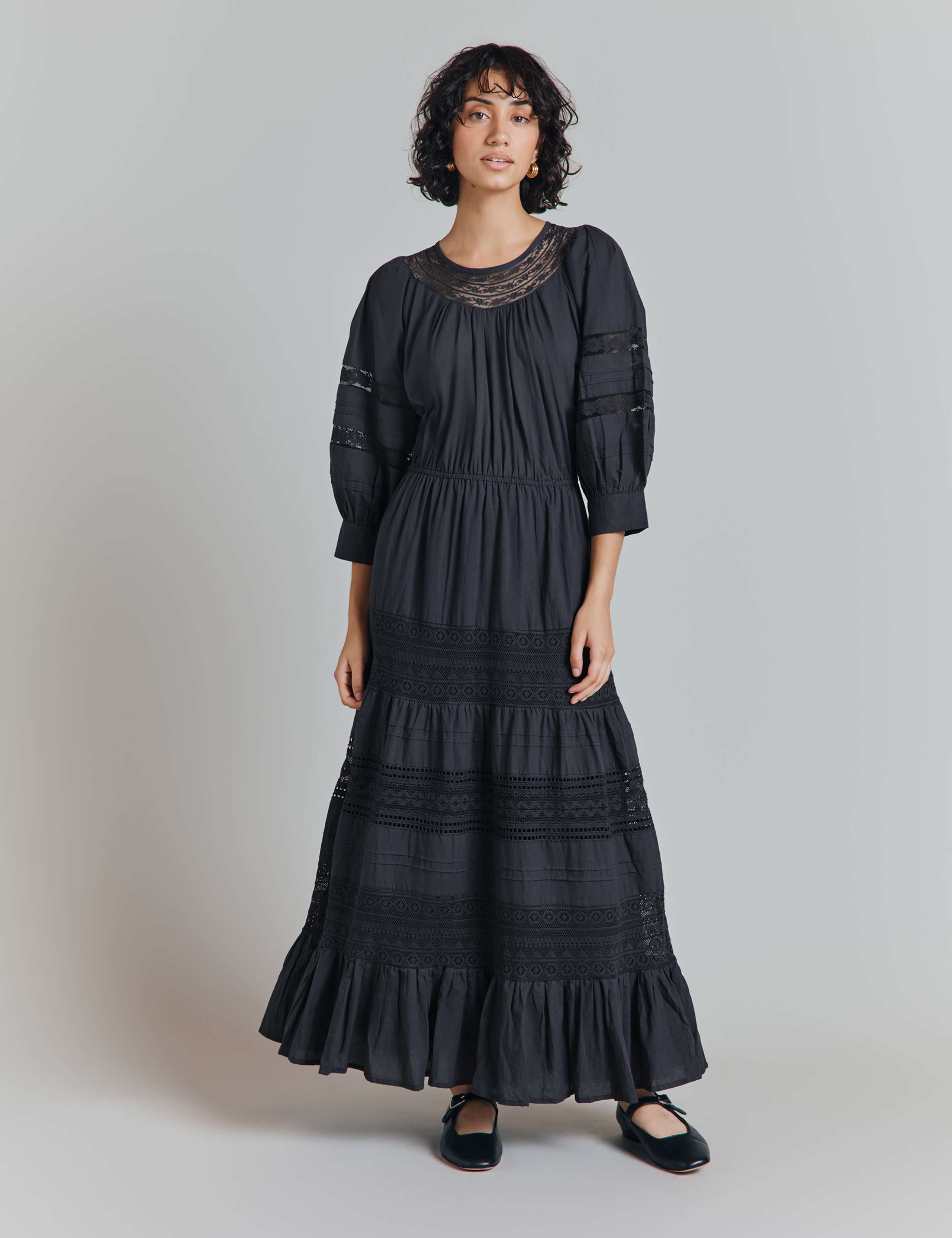 Pure Cotton Embroidered Midi Tiered Dress