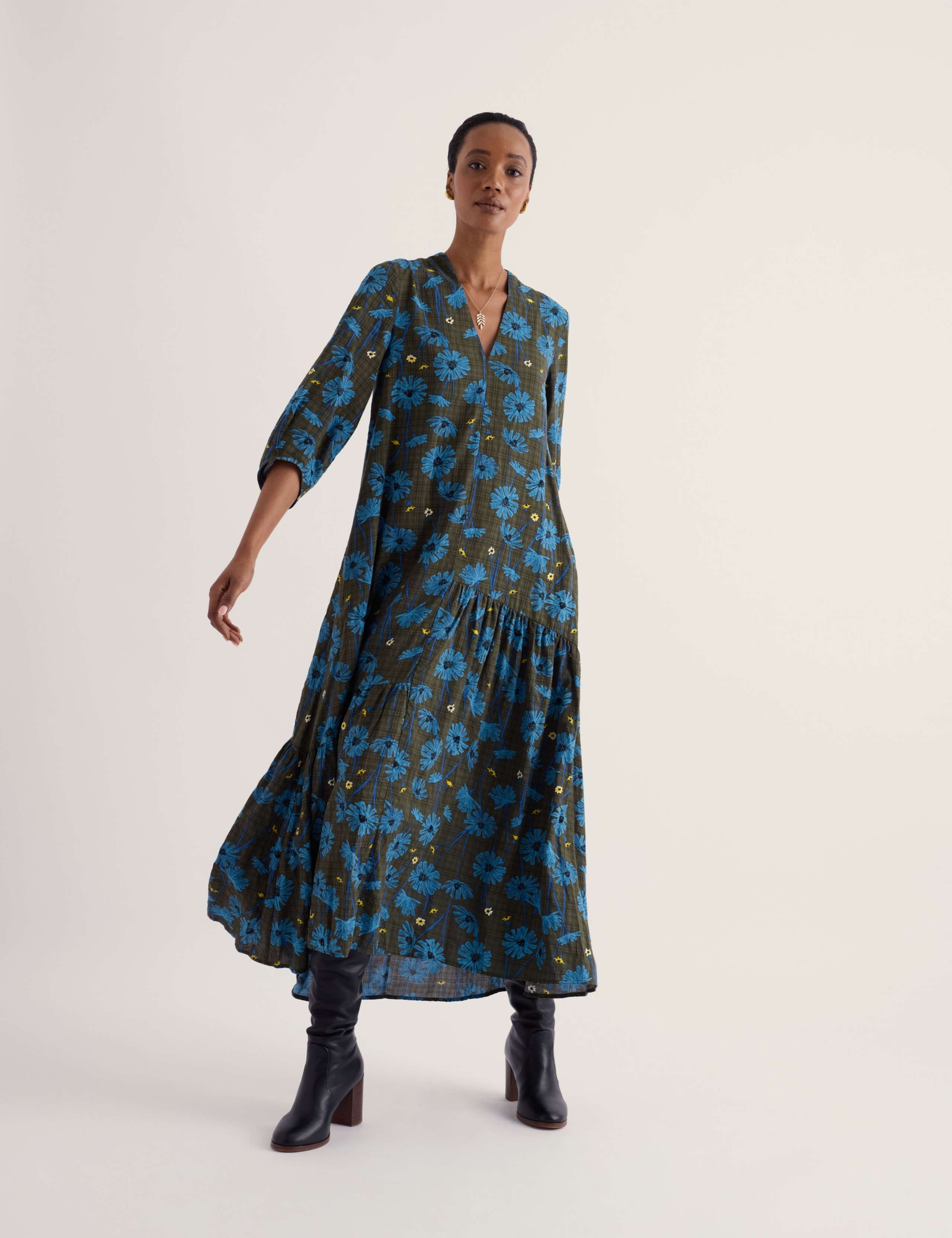 Cotton Rich Floral Midaxi Tiered Dress