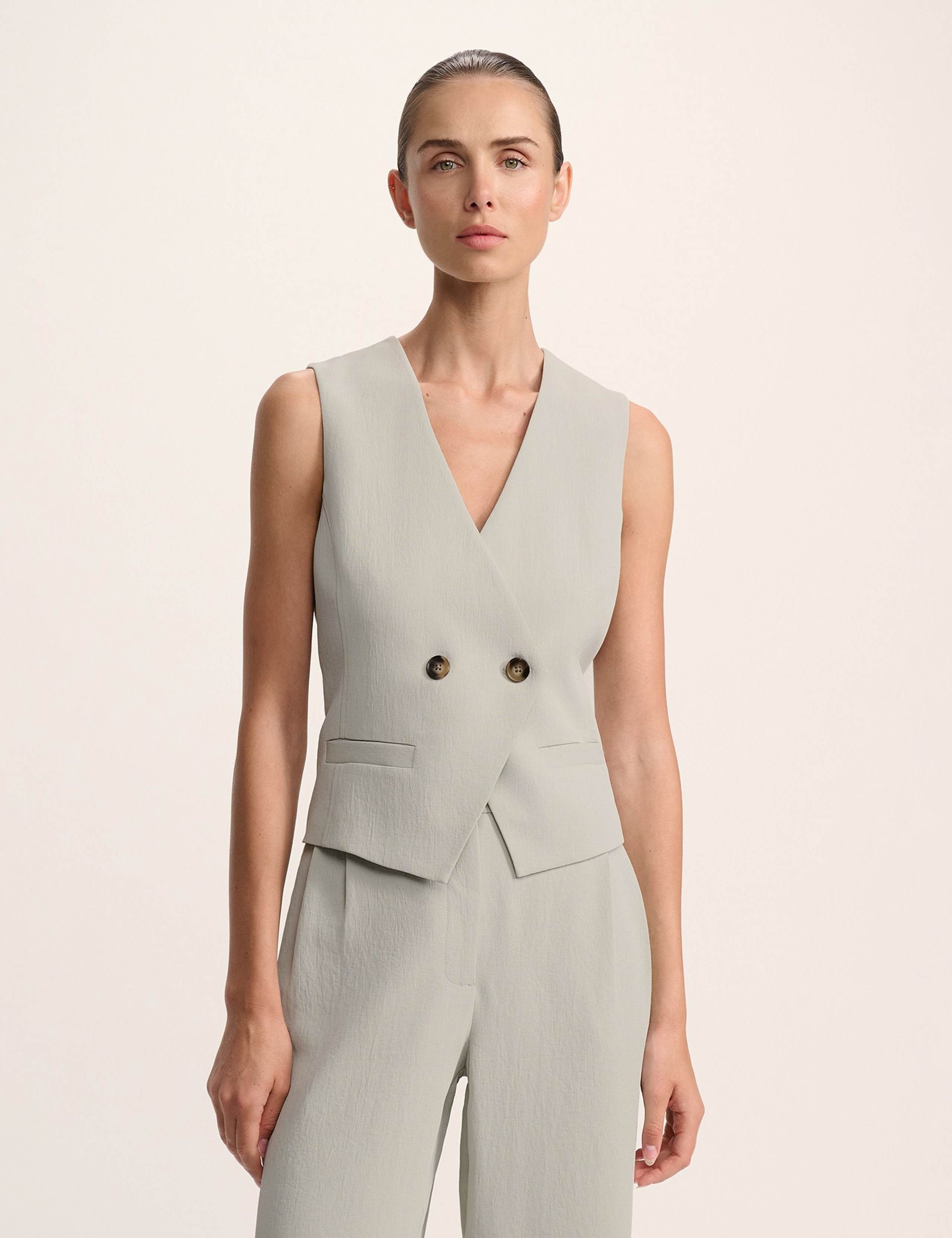Textured V-Neck Double Breasted Waistcoat