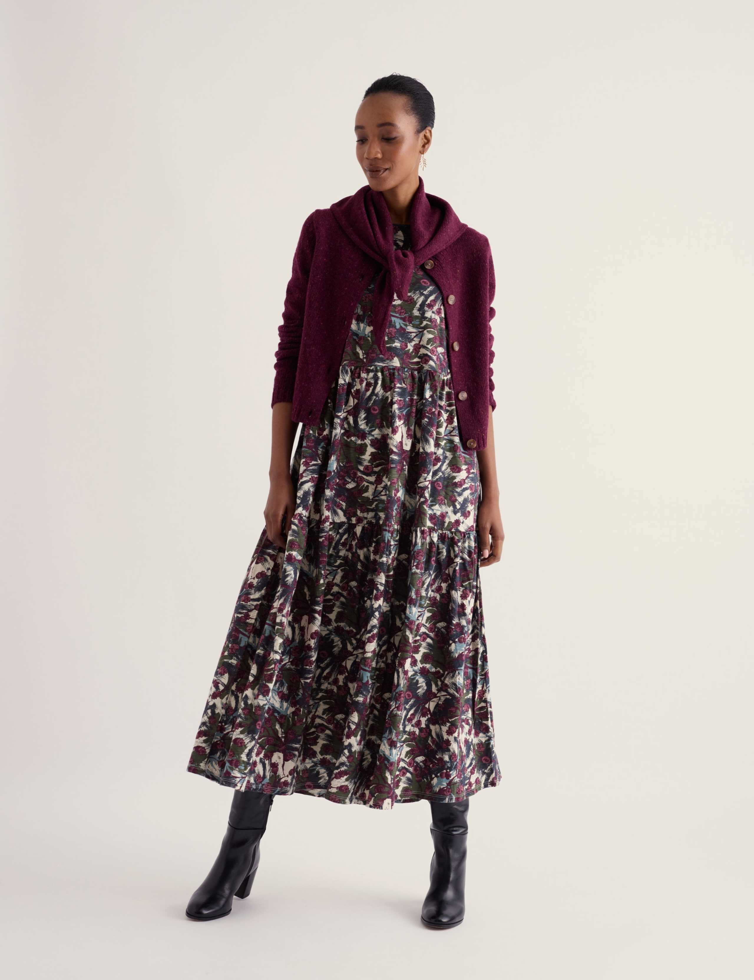 Pure Cotton Floral Midaxi Waisted Dress
