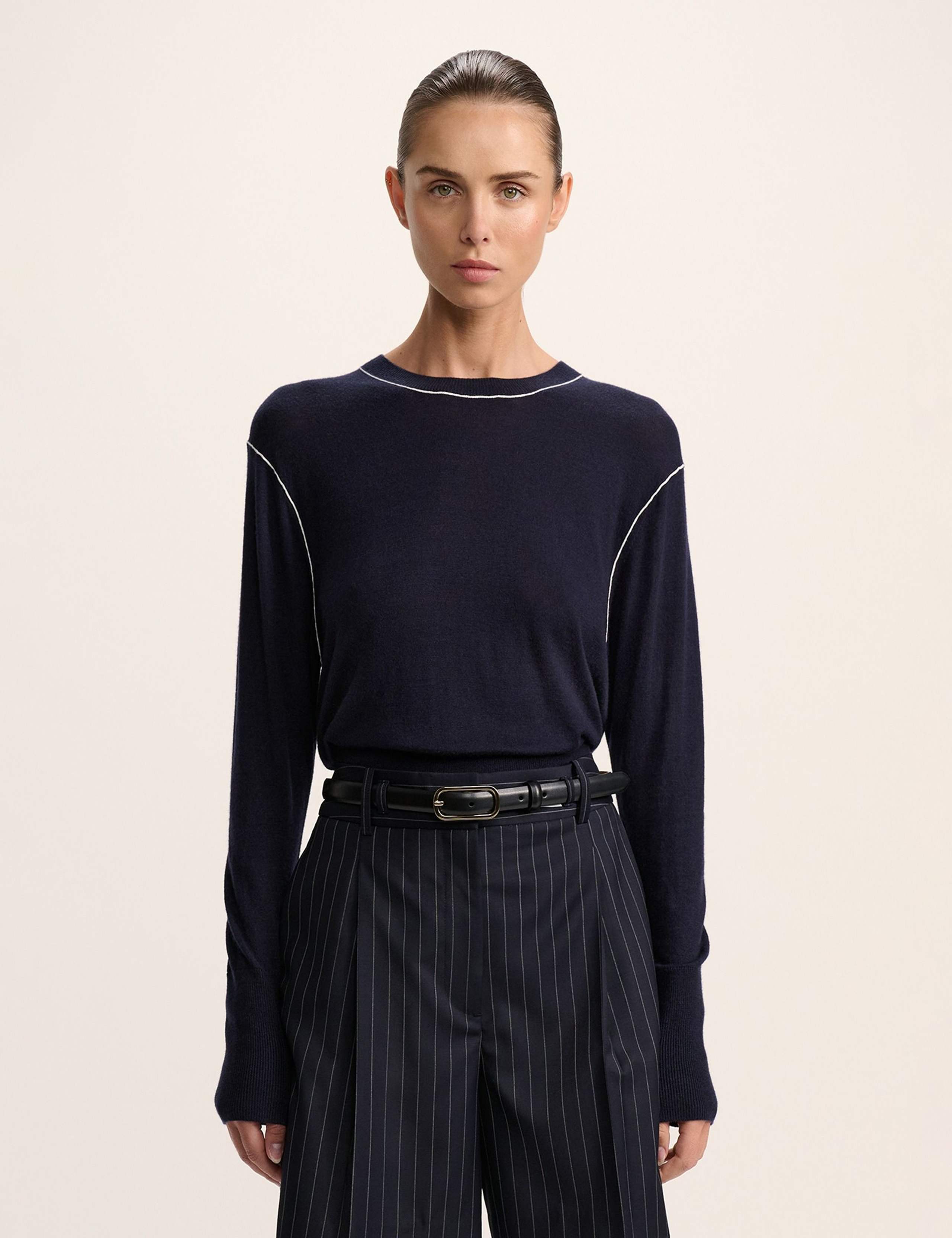 Contrast Knitted Top with Cashmere