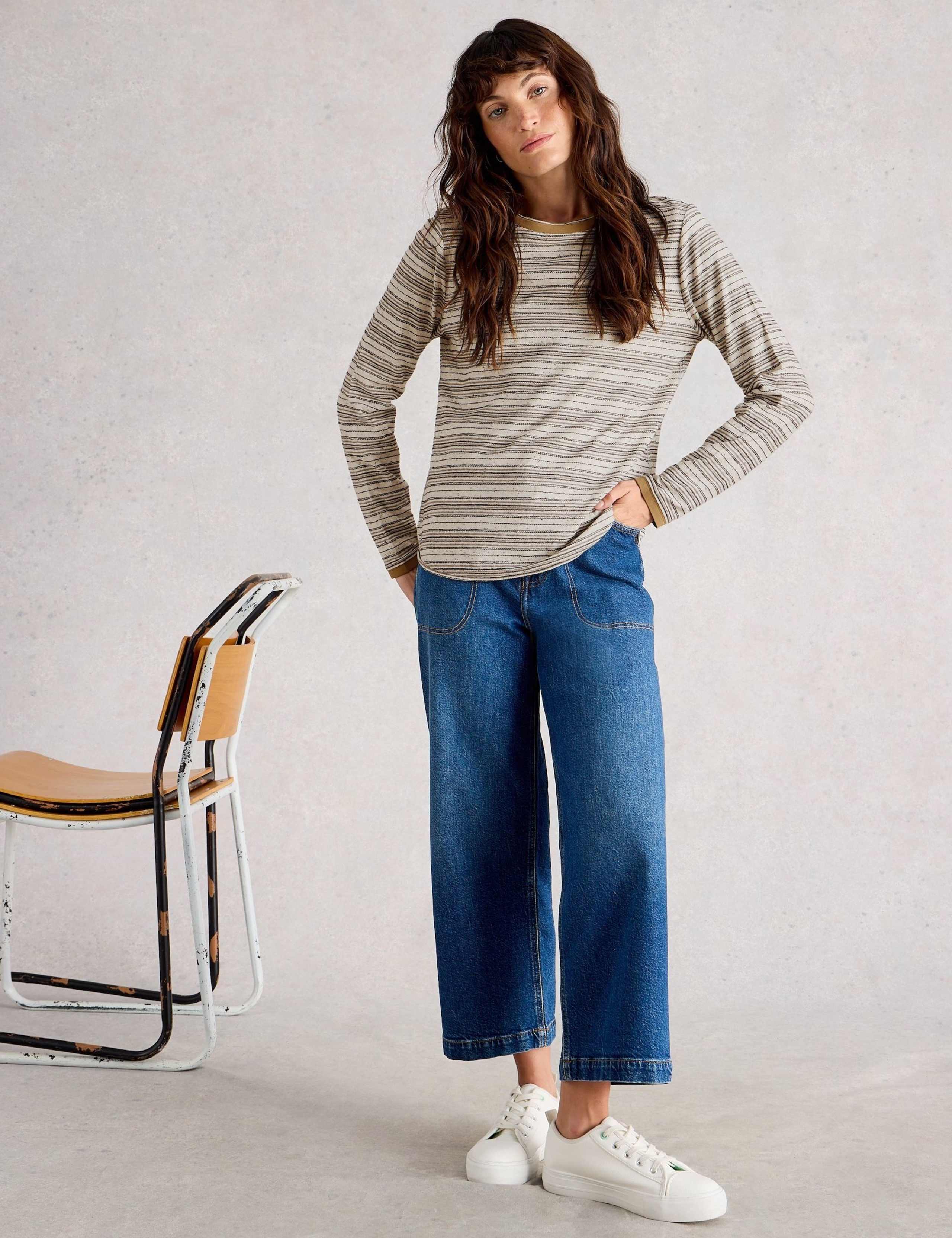 Cotton Rich Crew Neck Striped Top