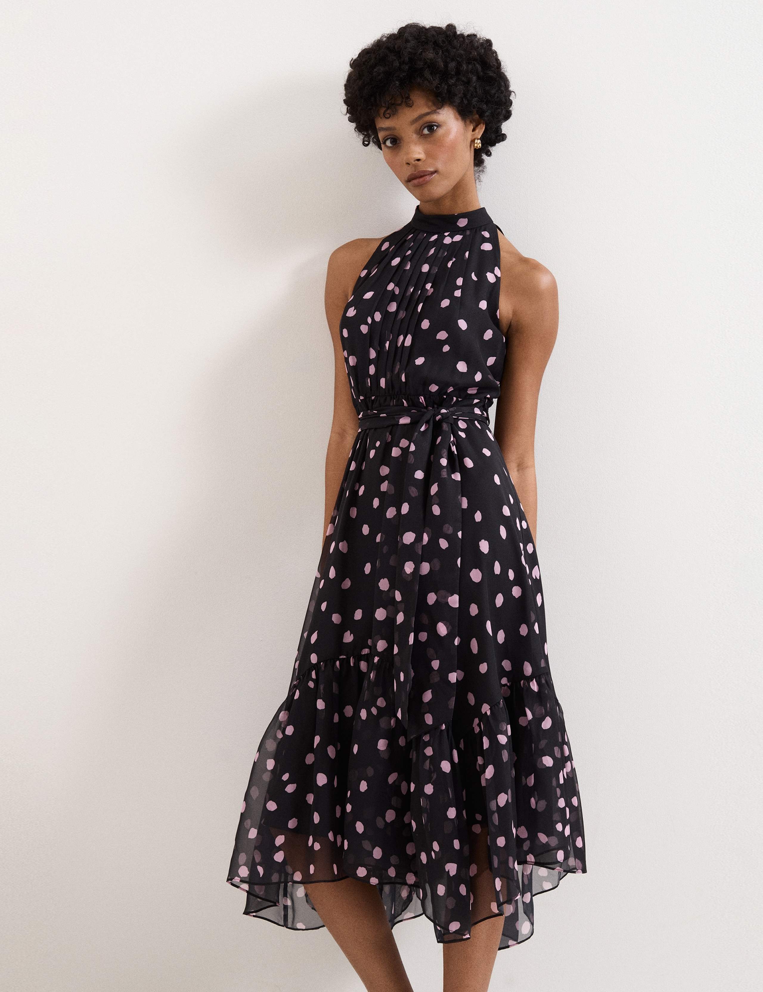 Polka Dot Halter Neck Midi Skater Dress