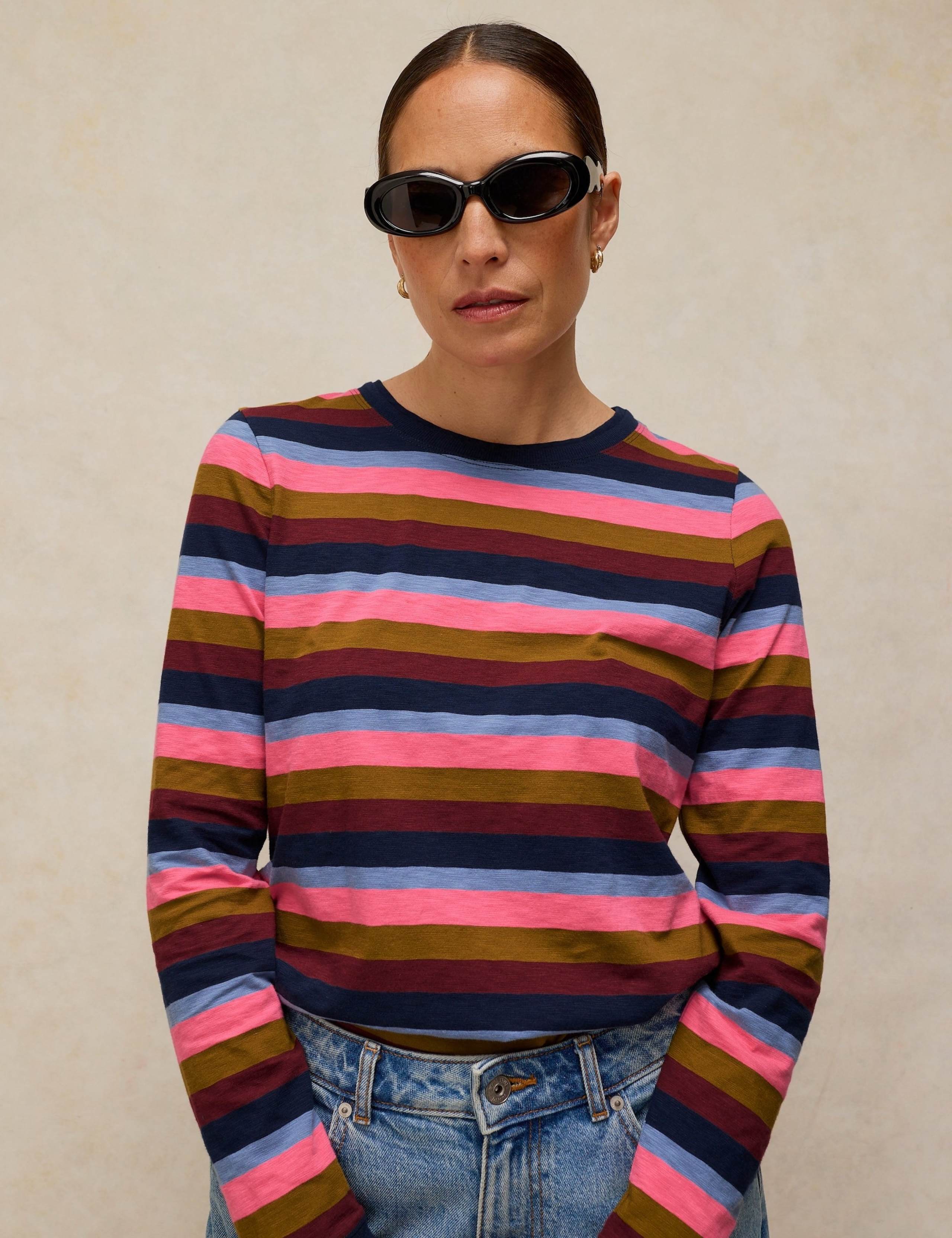 Pure Cotton Striped Crew Neck Top