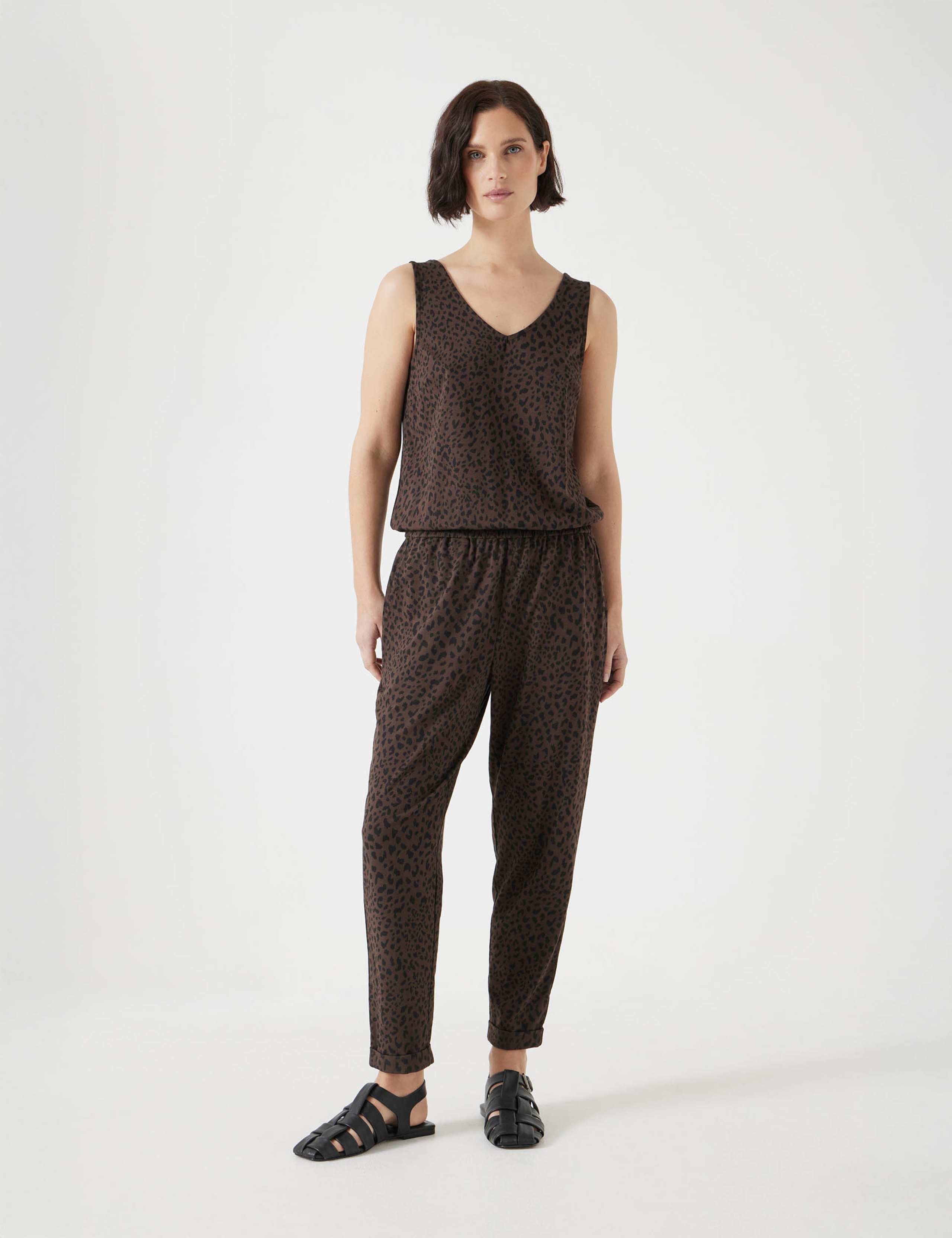 Jersey Animal Print Cropped Jumpsuit