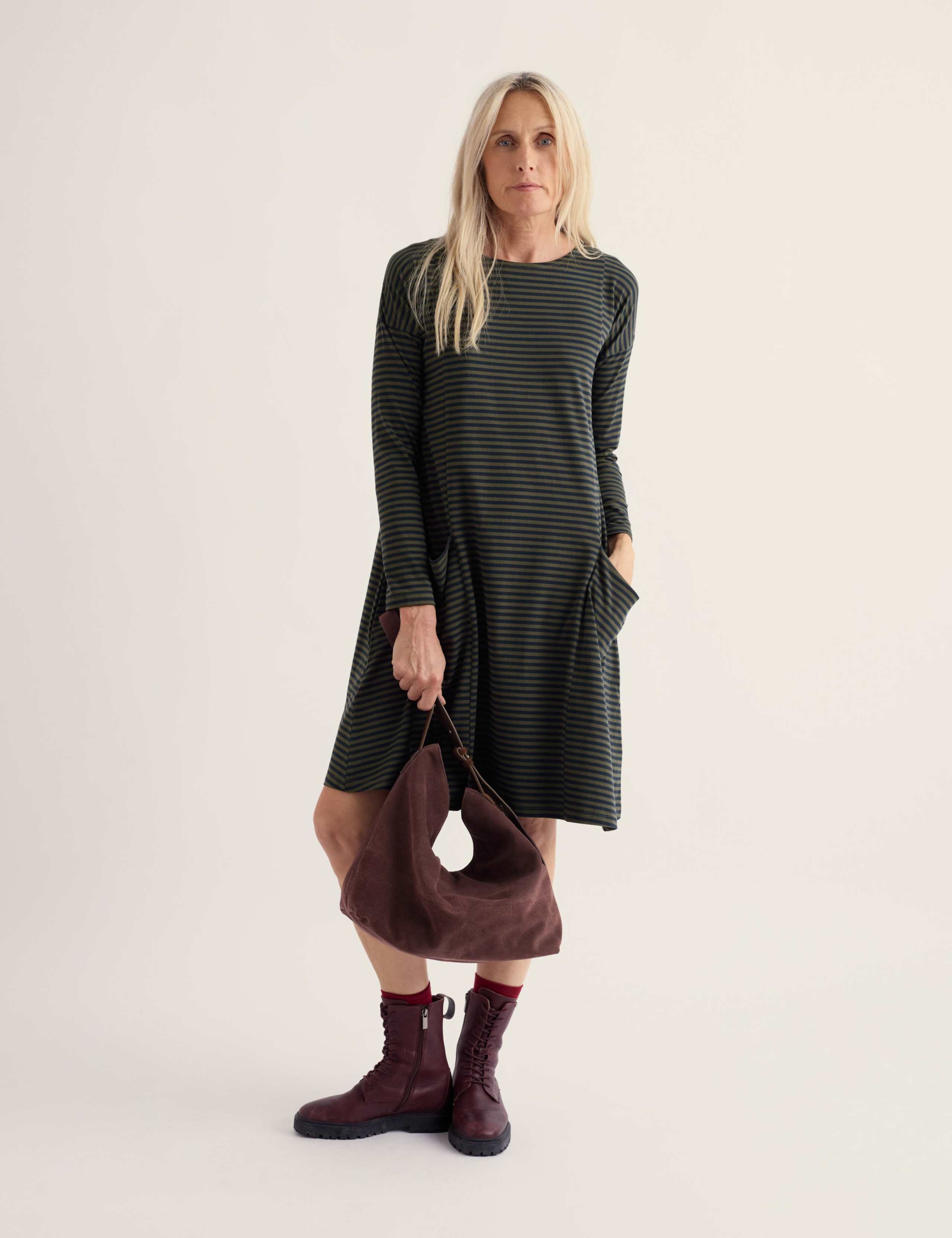 Cotton Rich Striped Knee Length Swing Dress