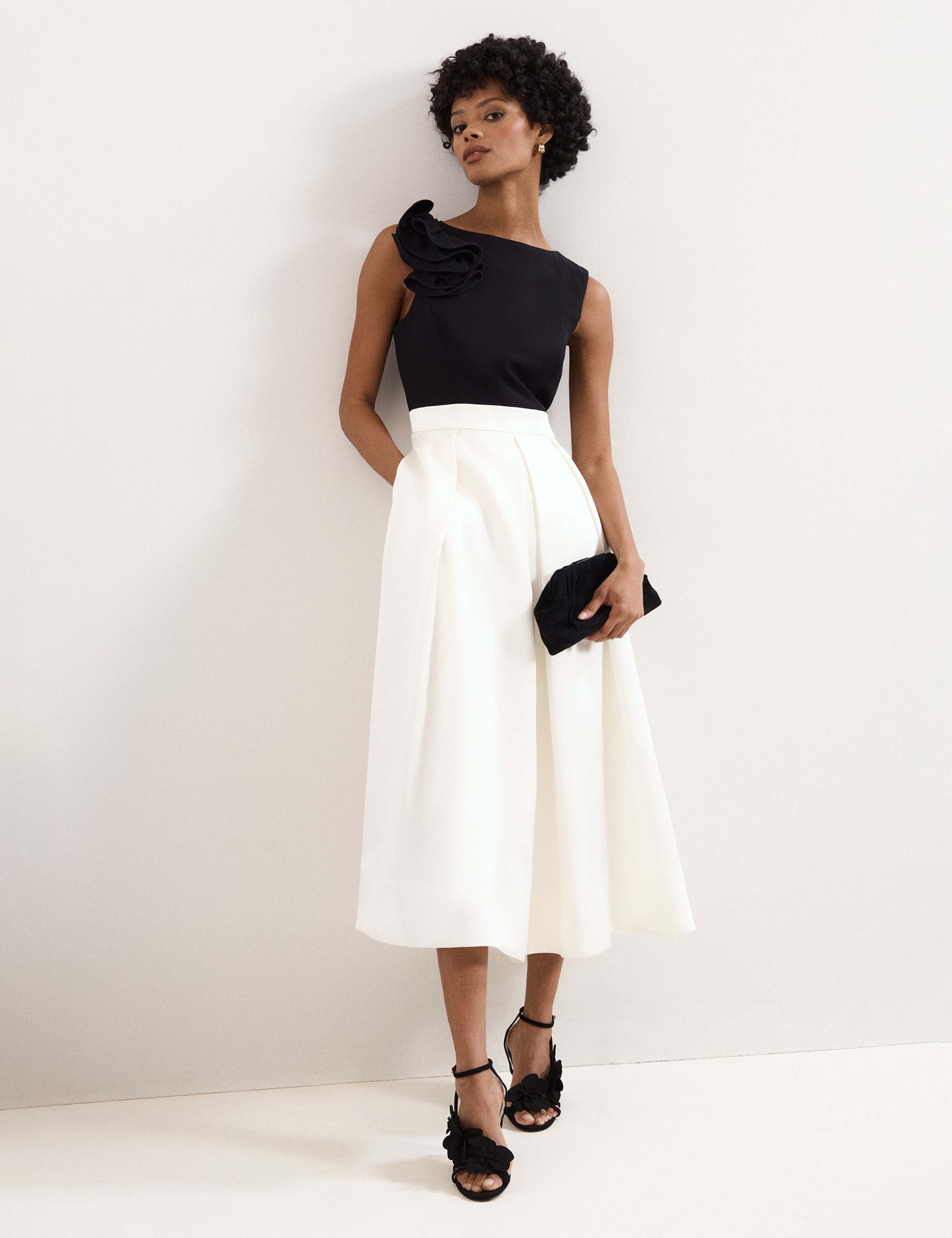 Satin Ruffle Midi Skater Dress