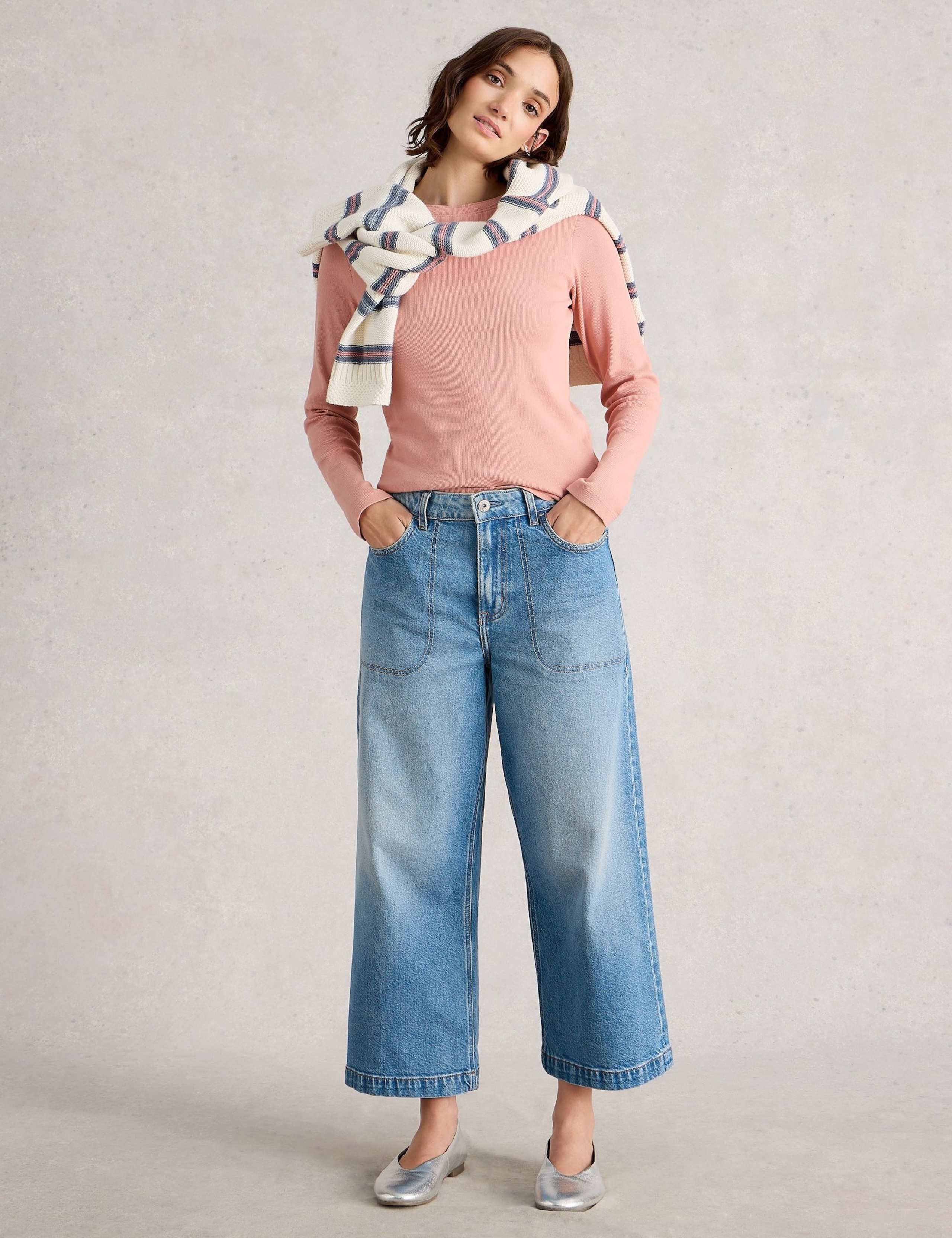 Pure Cotton Ribbed Crew Neck Top