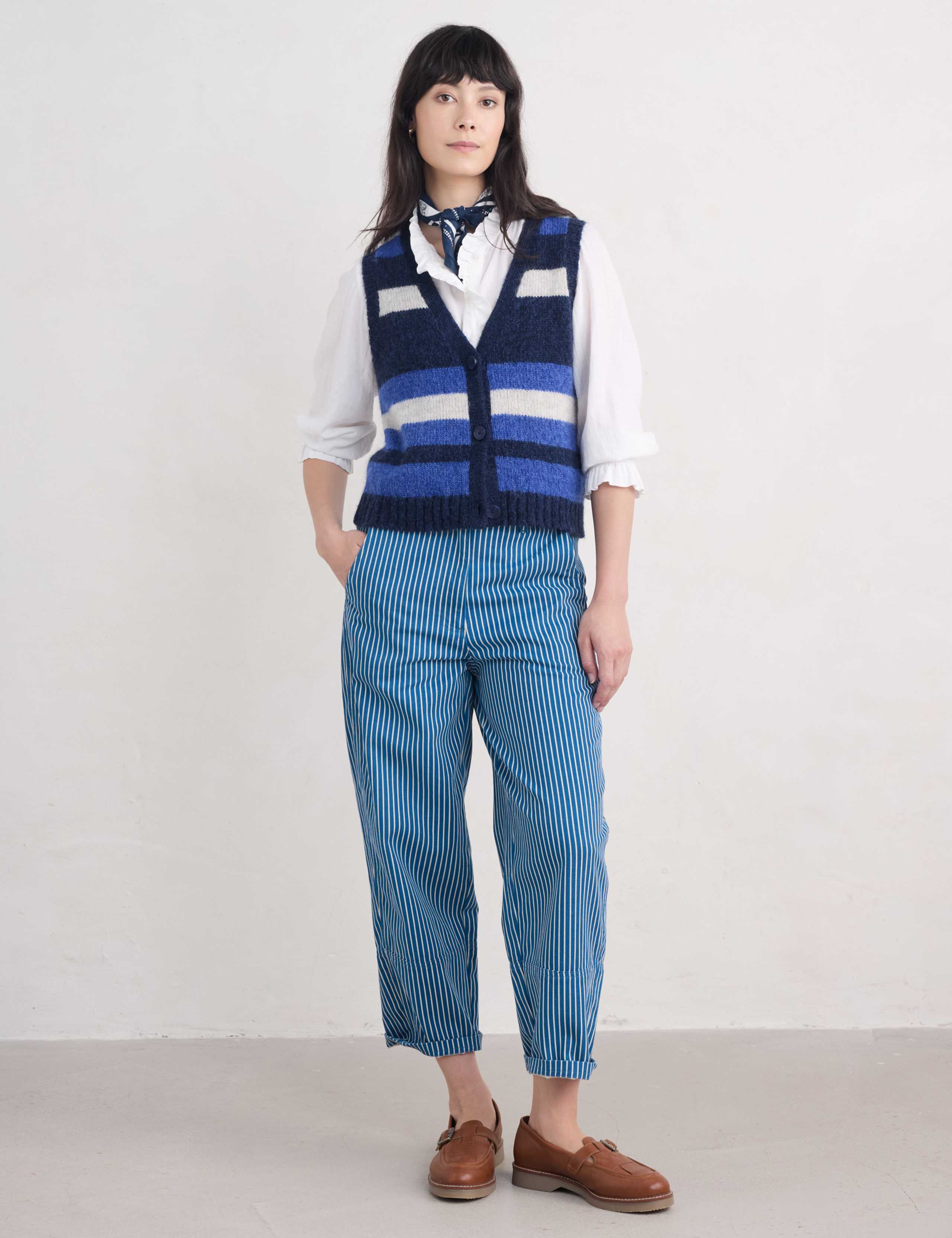 Pure Cotton Striped Tapered Ankle Grazer Trousers
