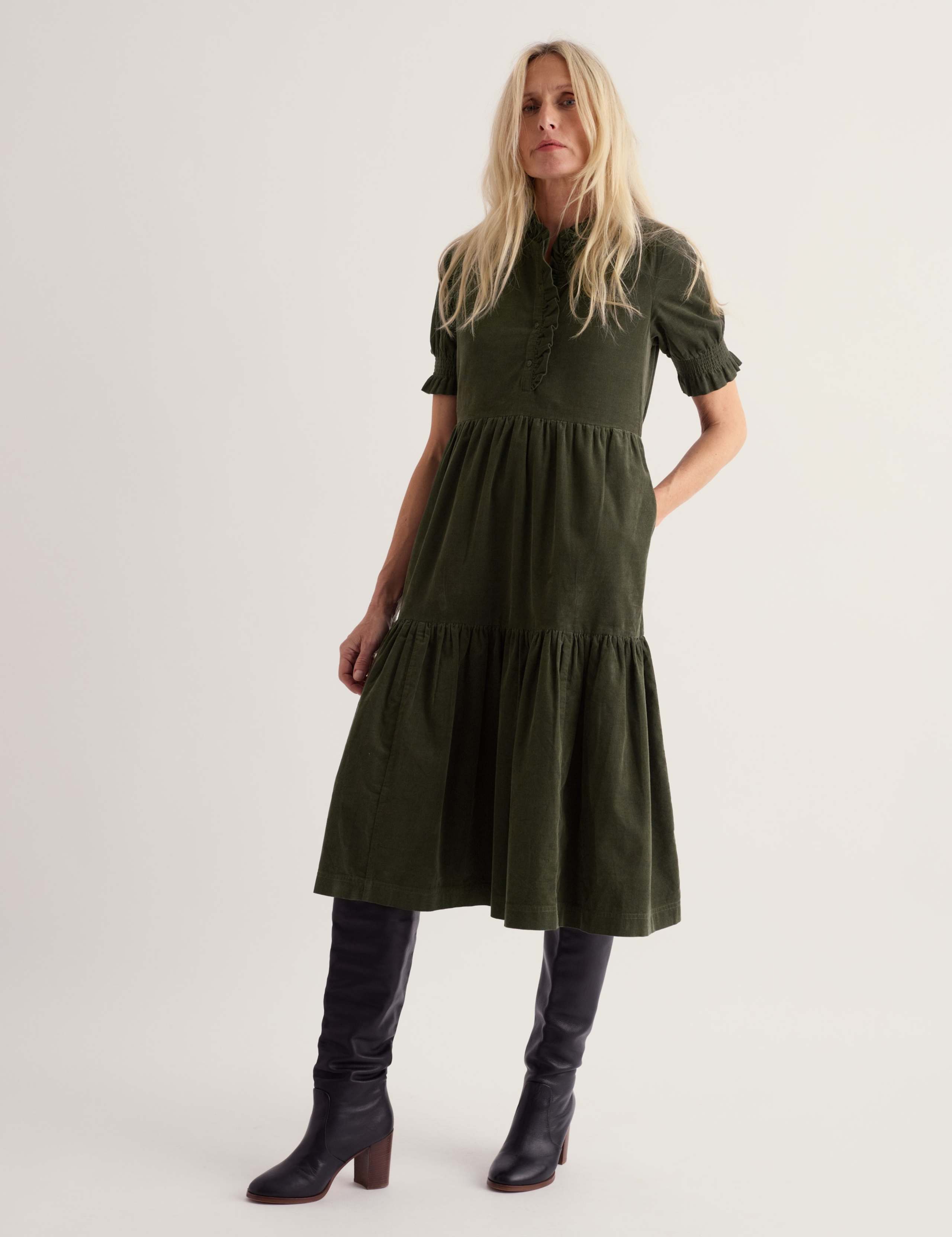 Cotton Rich Cord Midi Waisted Dress