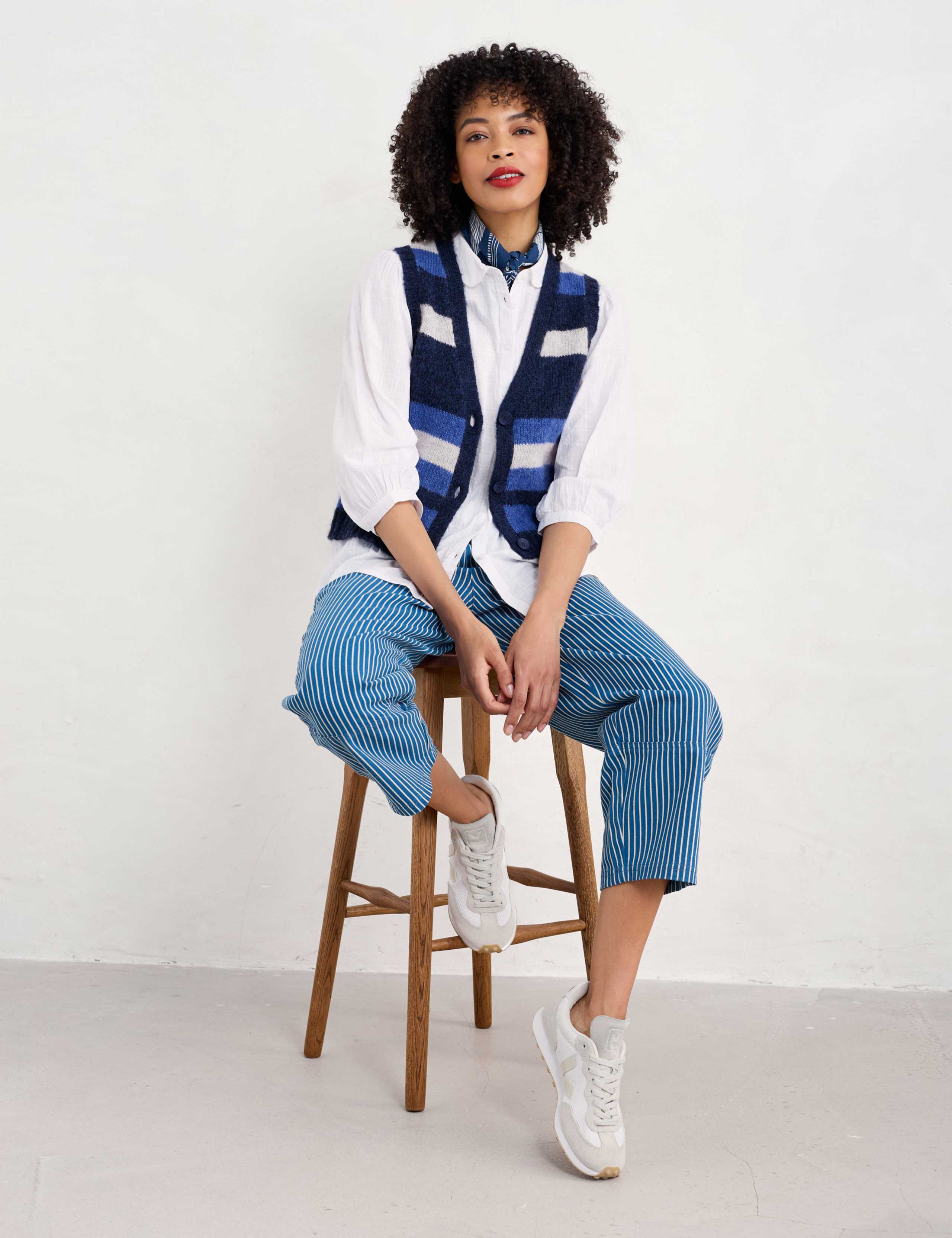 Wool Blend Striped V-Neck Knitted Vest