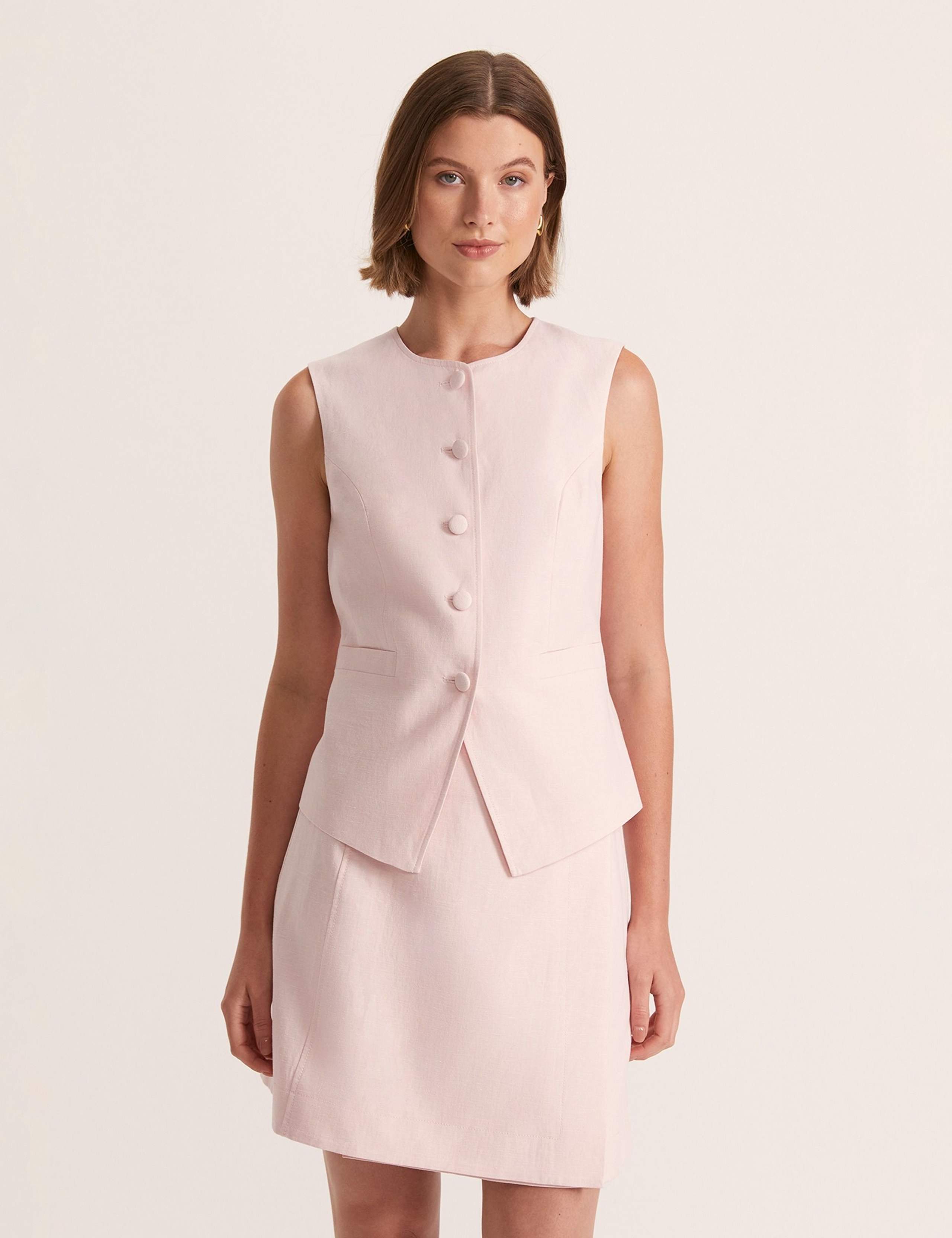 Linen Blend Single Breasted Waistcoat