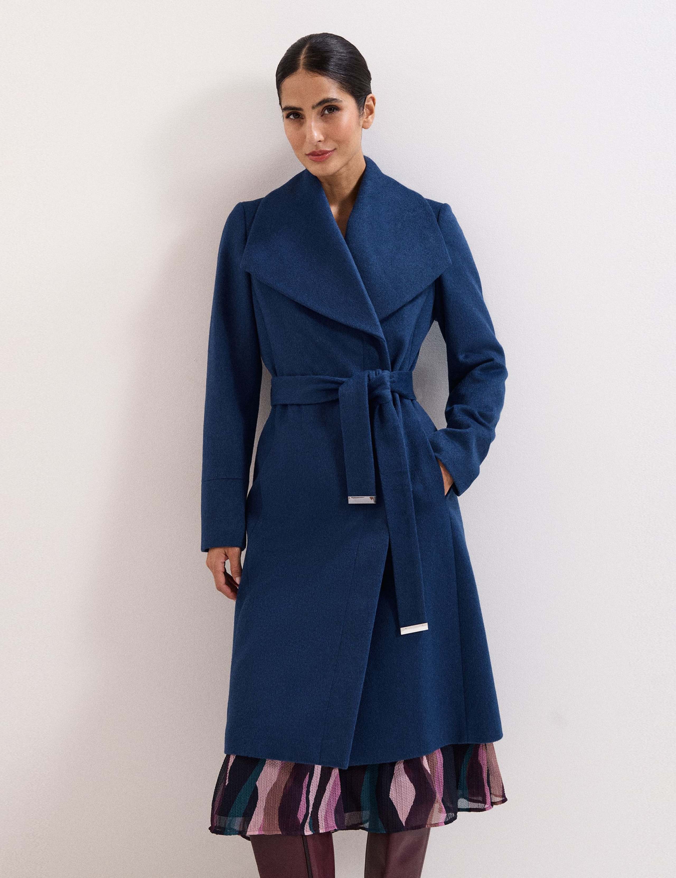 Wool Rich Belted Collared Longline Wrap Coat