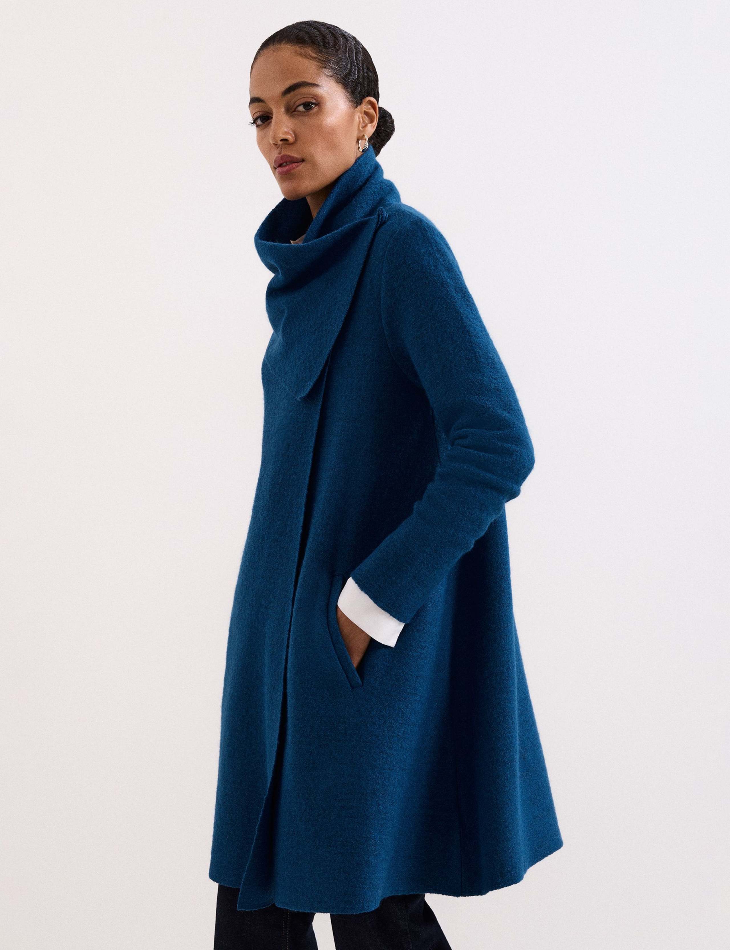 Wool Blend Cowl Neck Knitted Coatigan