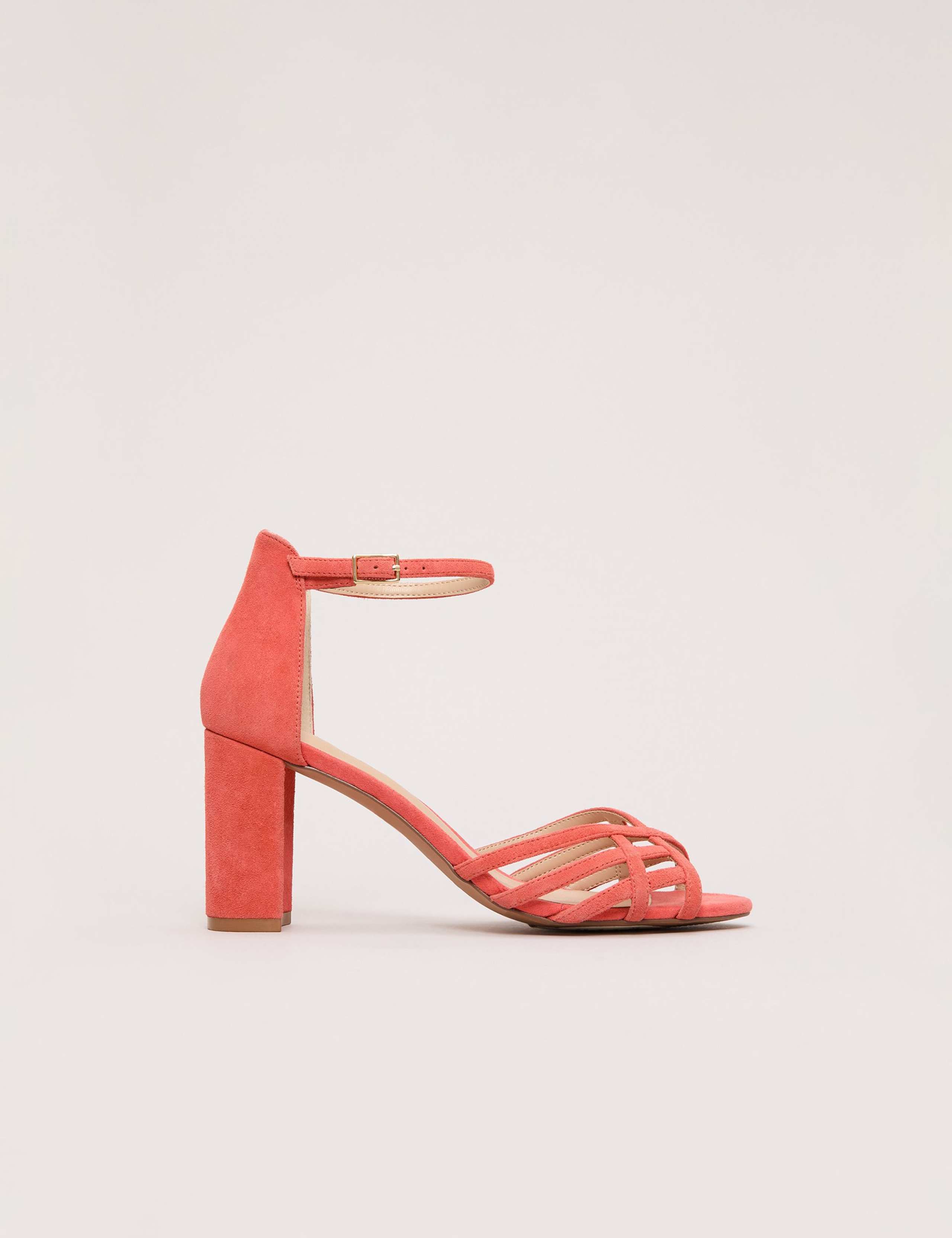 Suede Ankle Strap Block Heel Sandals