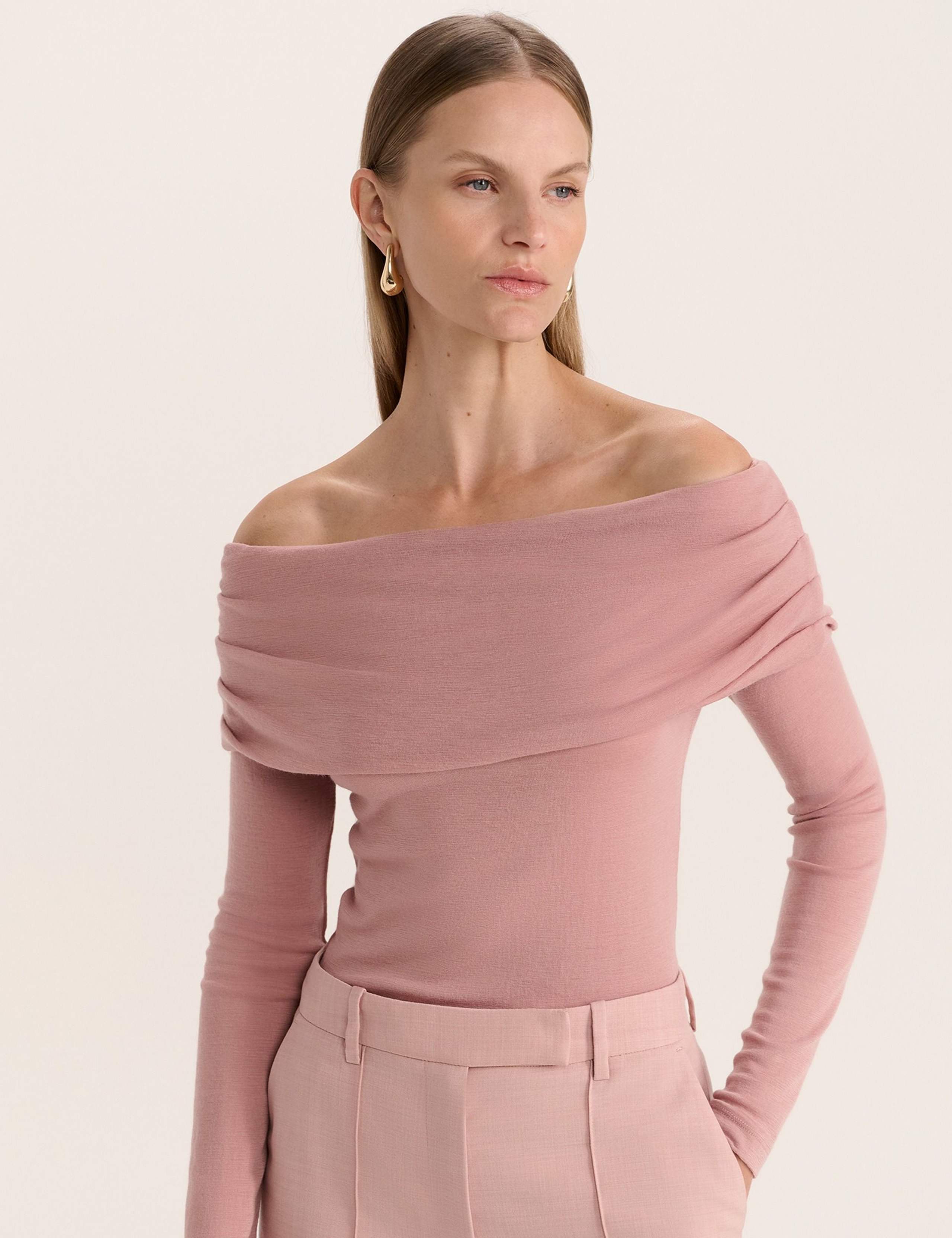 Pure Merino Wool Fitted Bardot Jumper