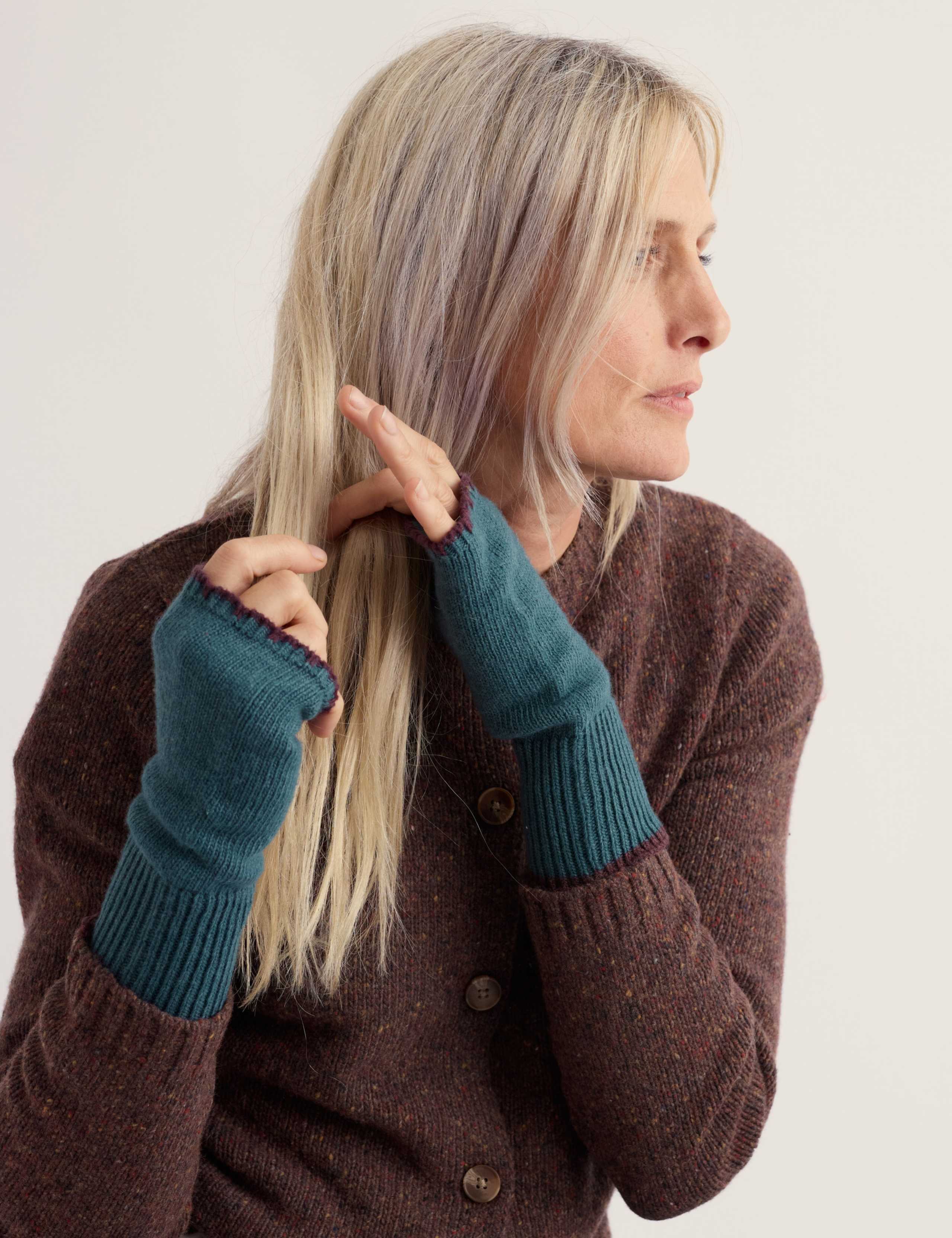 Cotton Blend Fingerless Gloves with Merino Wool