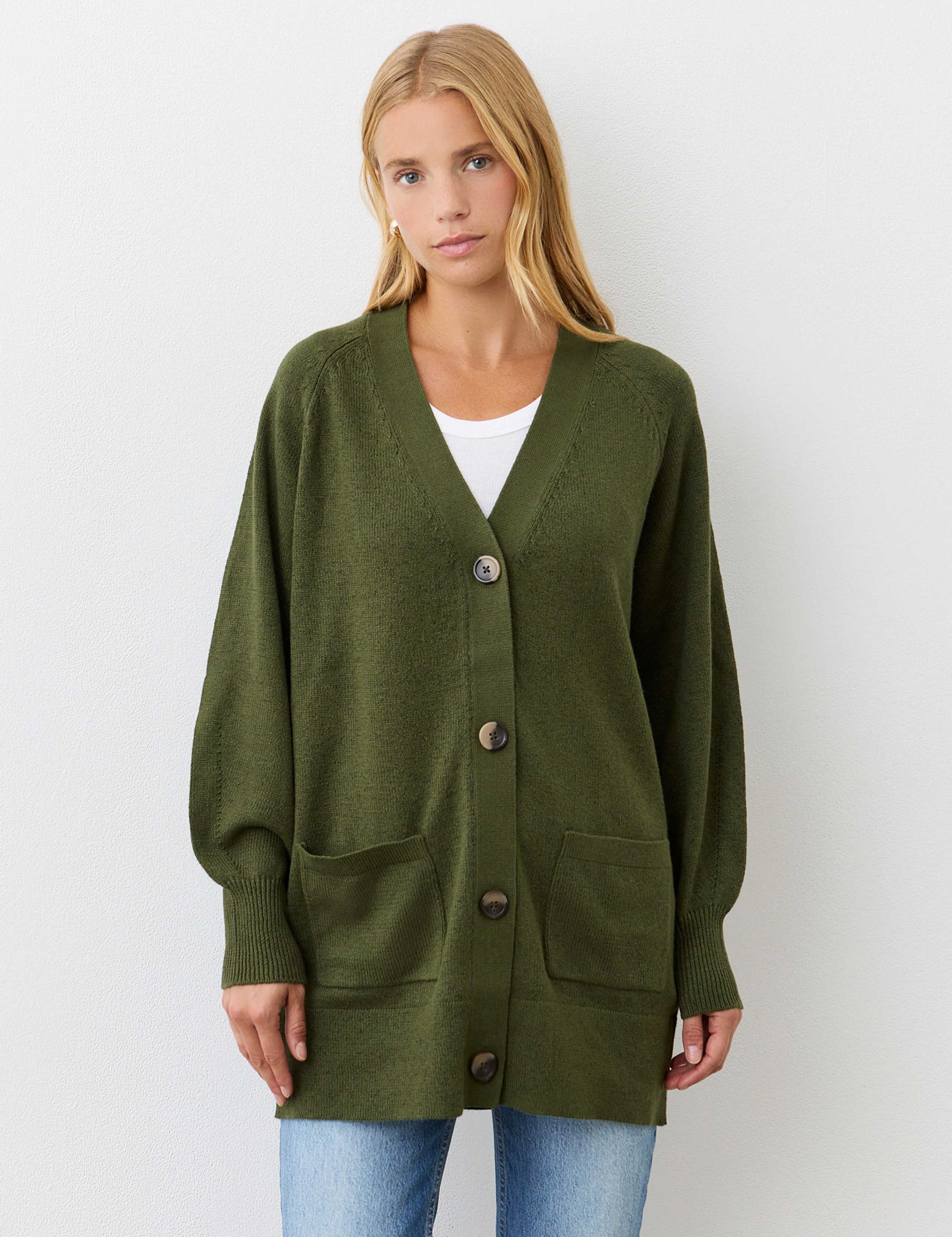 Cotton Rich V-Neck Button Front Cardigan