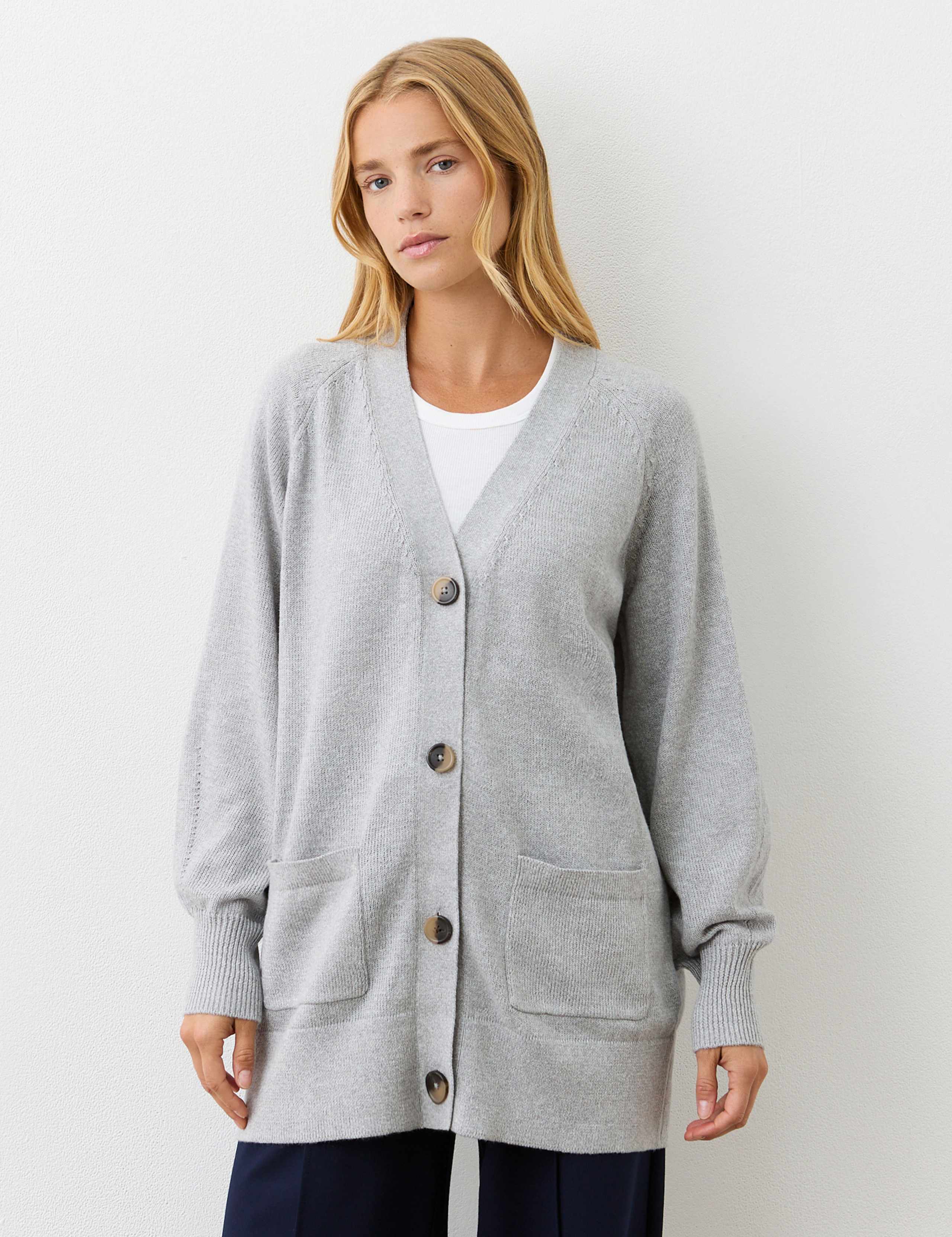 Cotton Rich V-Neck Button Front Cardigan