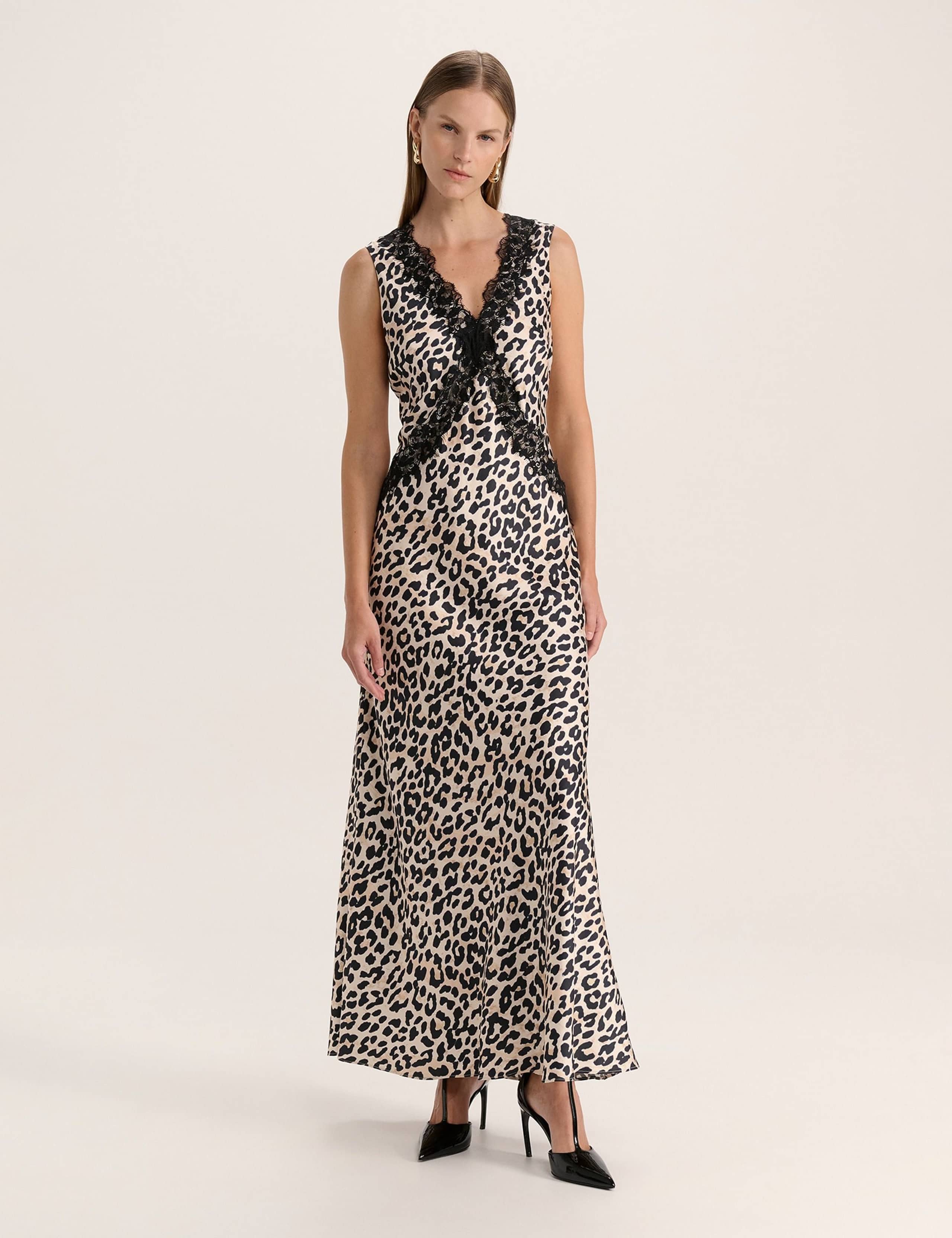 Animal Print V-Neck Maxi Slip Dress