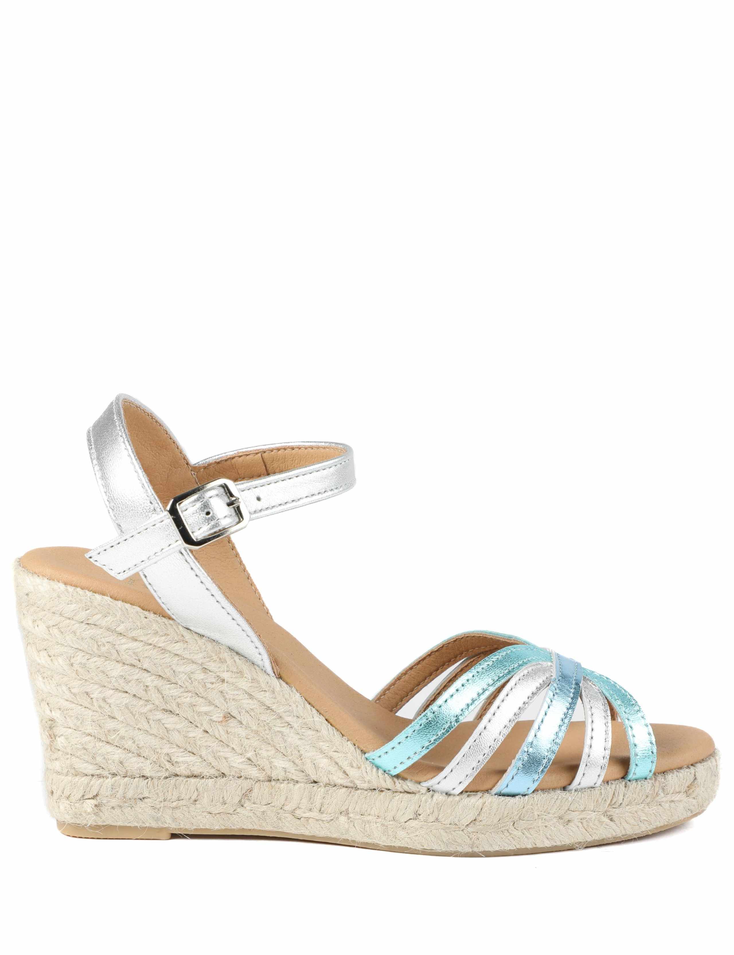 Leather Metallic Strappy Wedge Espadrille Sandals