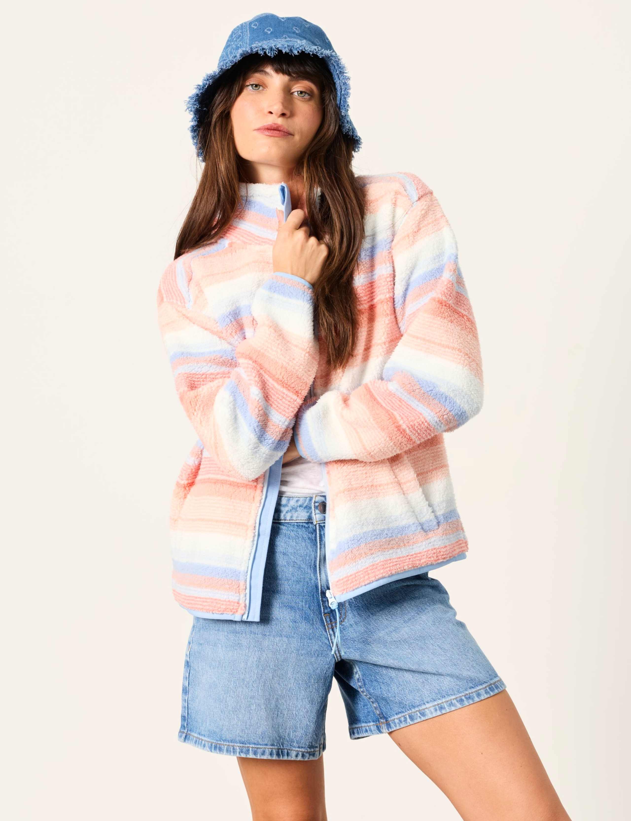 Striped Fleece High Neck Sweatshirt