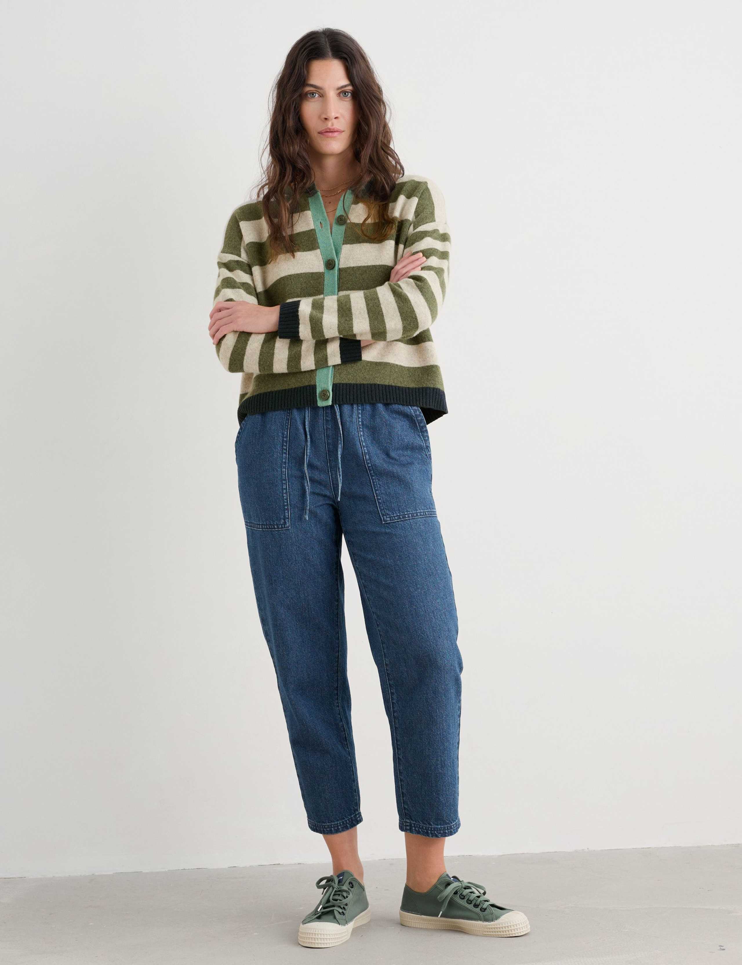 Lambswool Rich Striped Button Front Relaxed Cardigan
