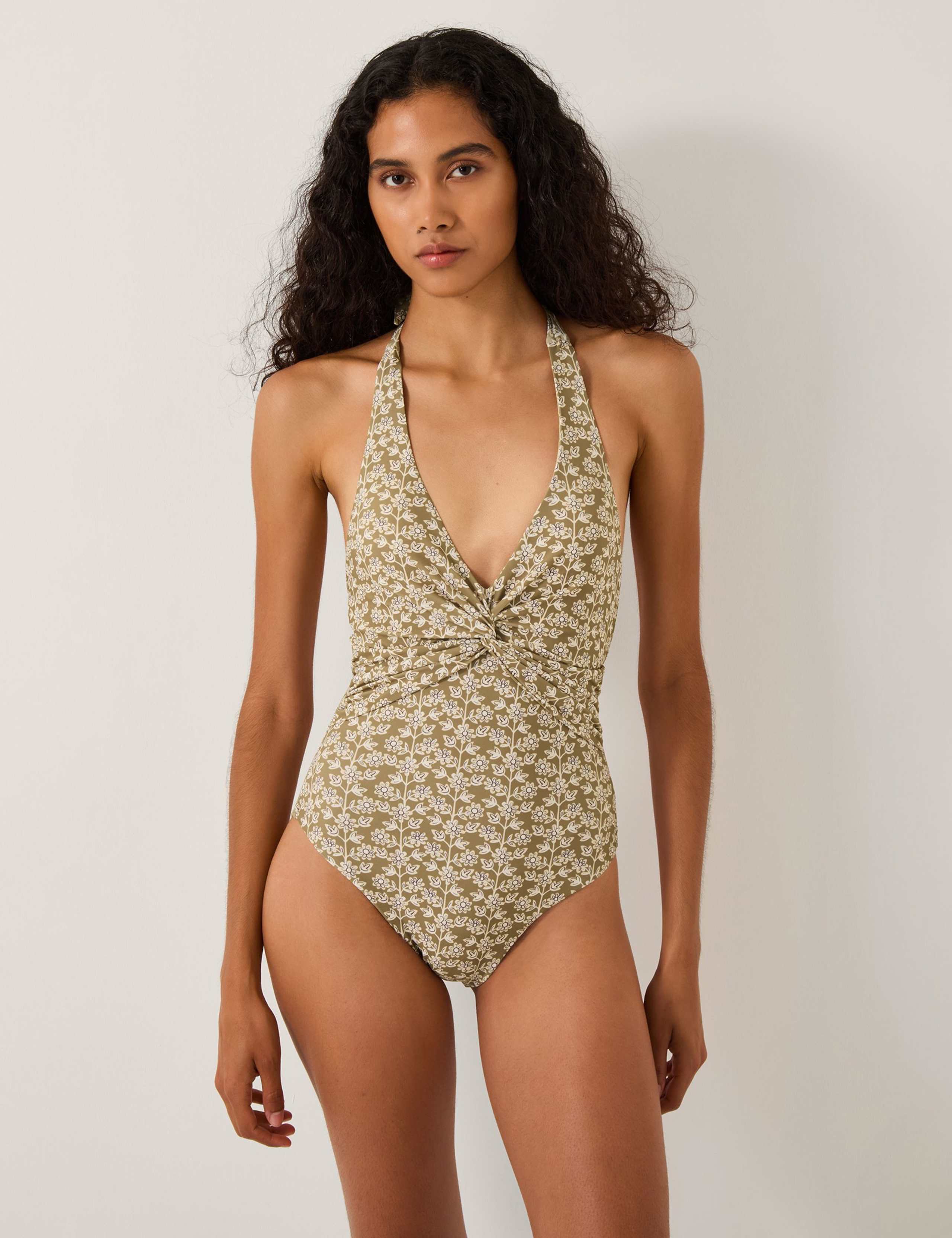 Floral Twist Front Halterneck Swimsuit