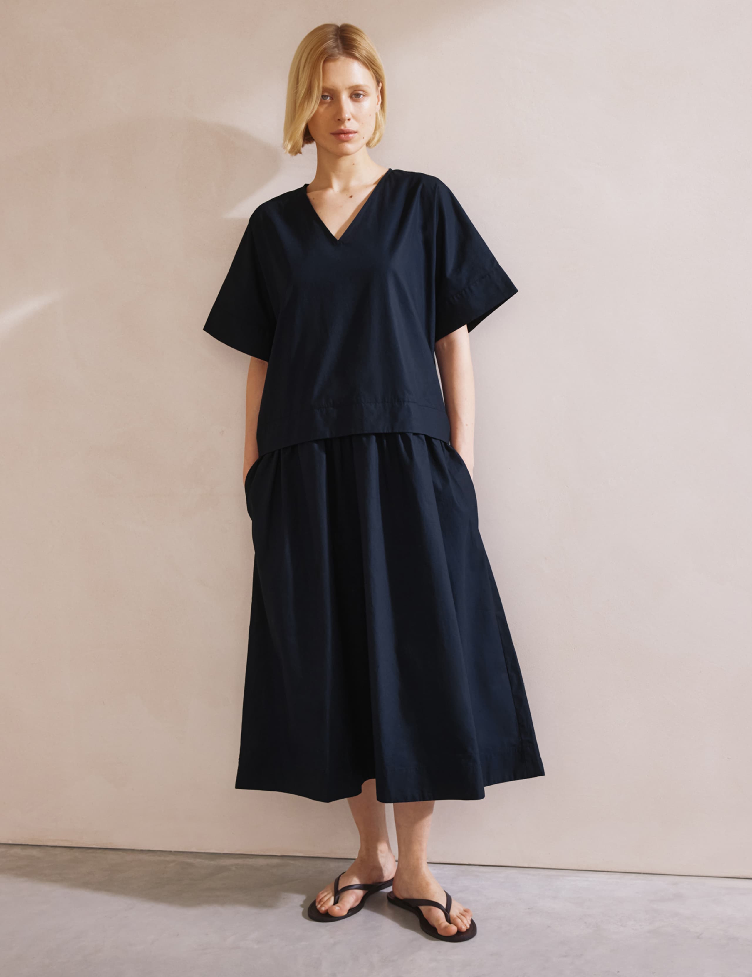 Pure Cotton Dropped Waist Midi Smock Dress