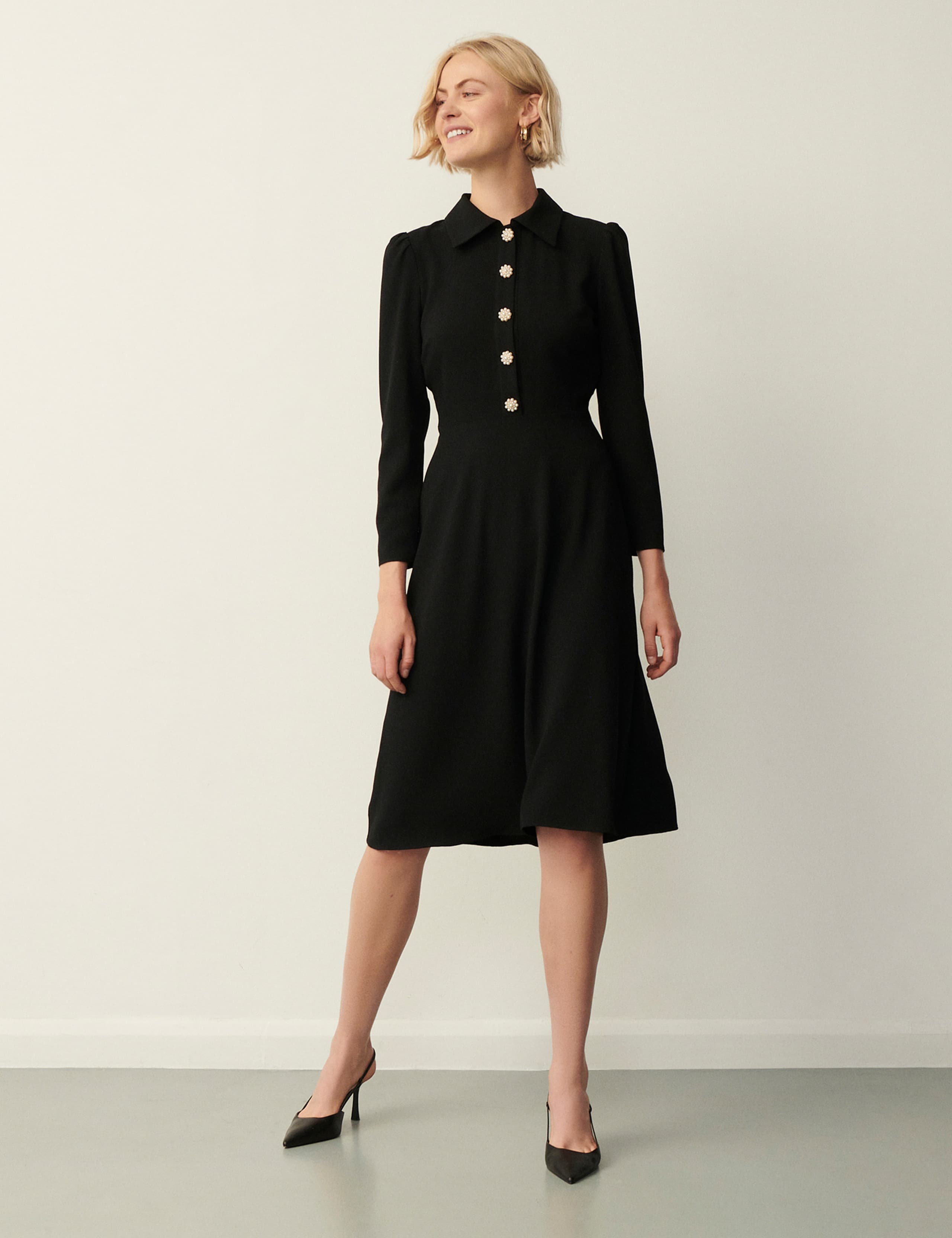 Crepe Midi Shirt Dress