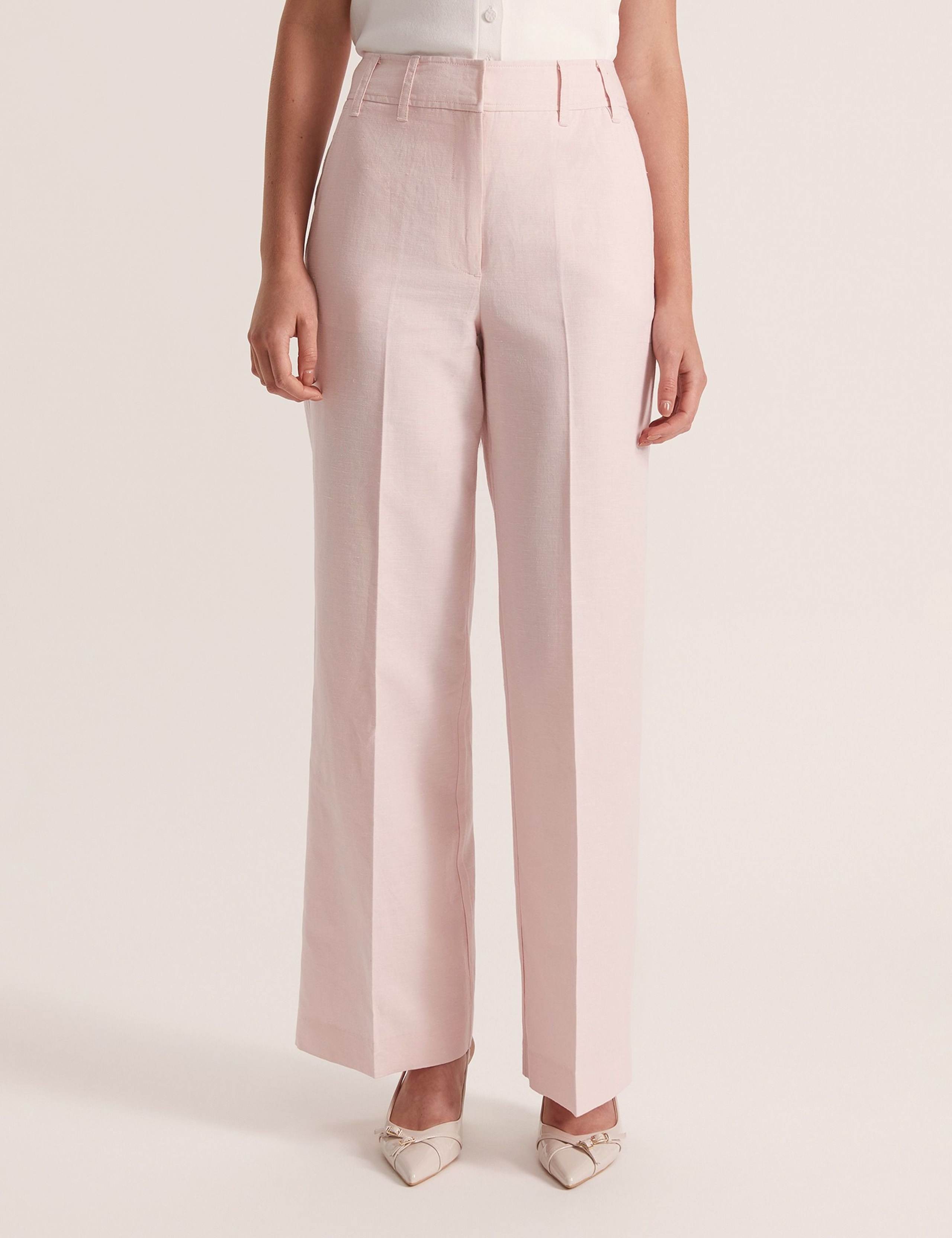 Linen Blend Wide Leg Trousers