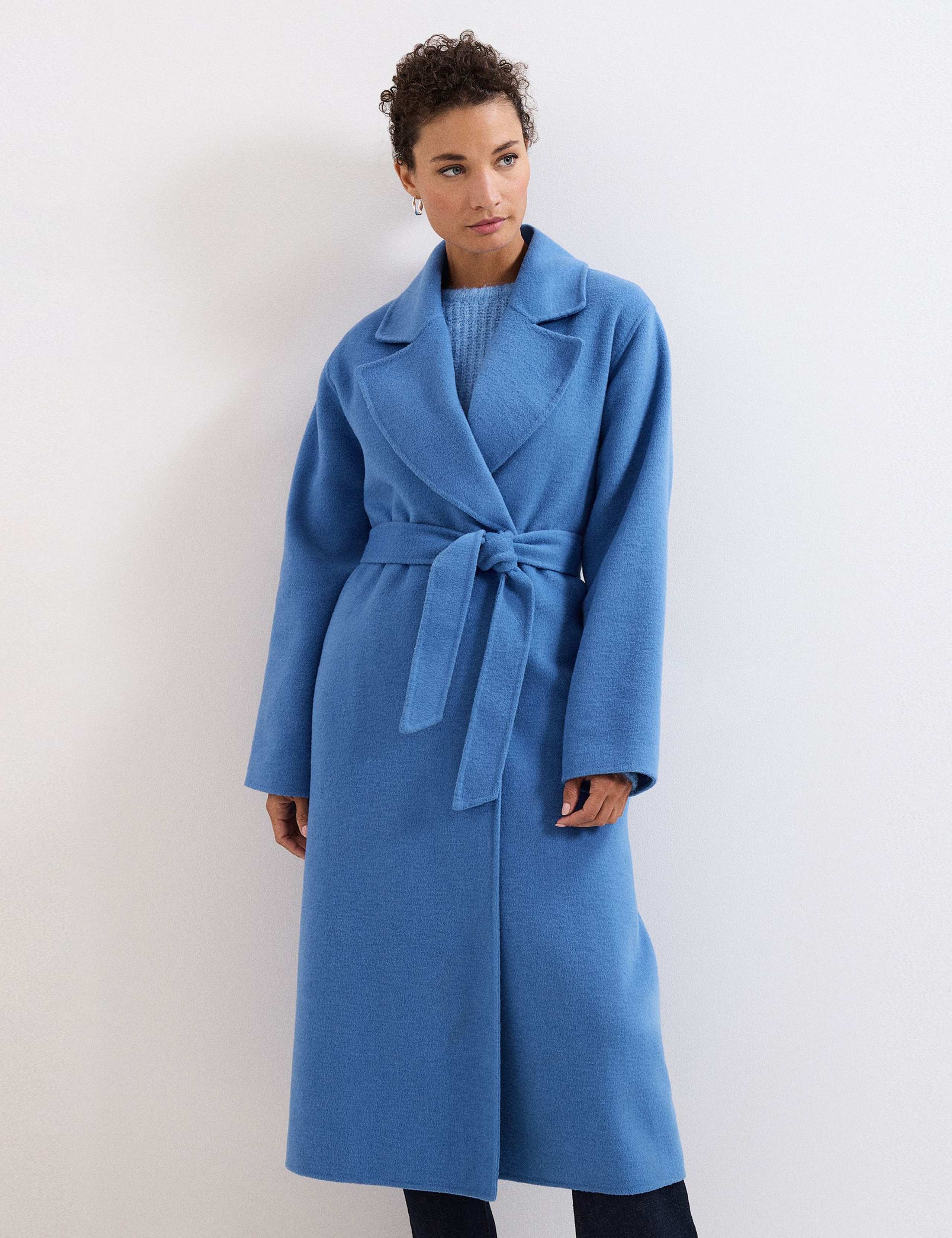 Wool Blend Collared Double Breasted Wrap Coat