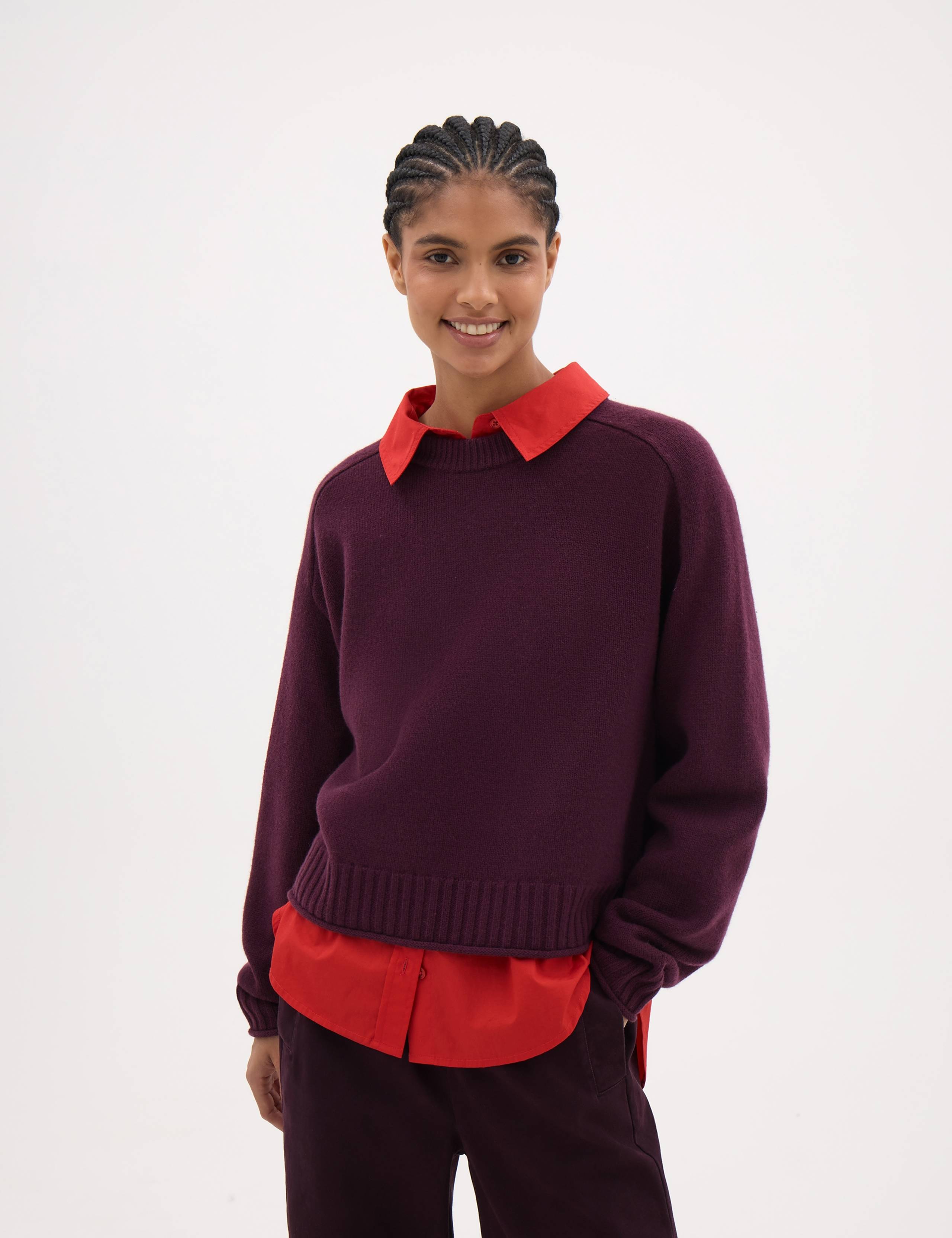 Crew Neck Long Sleeve Jumper With Wool