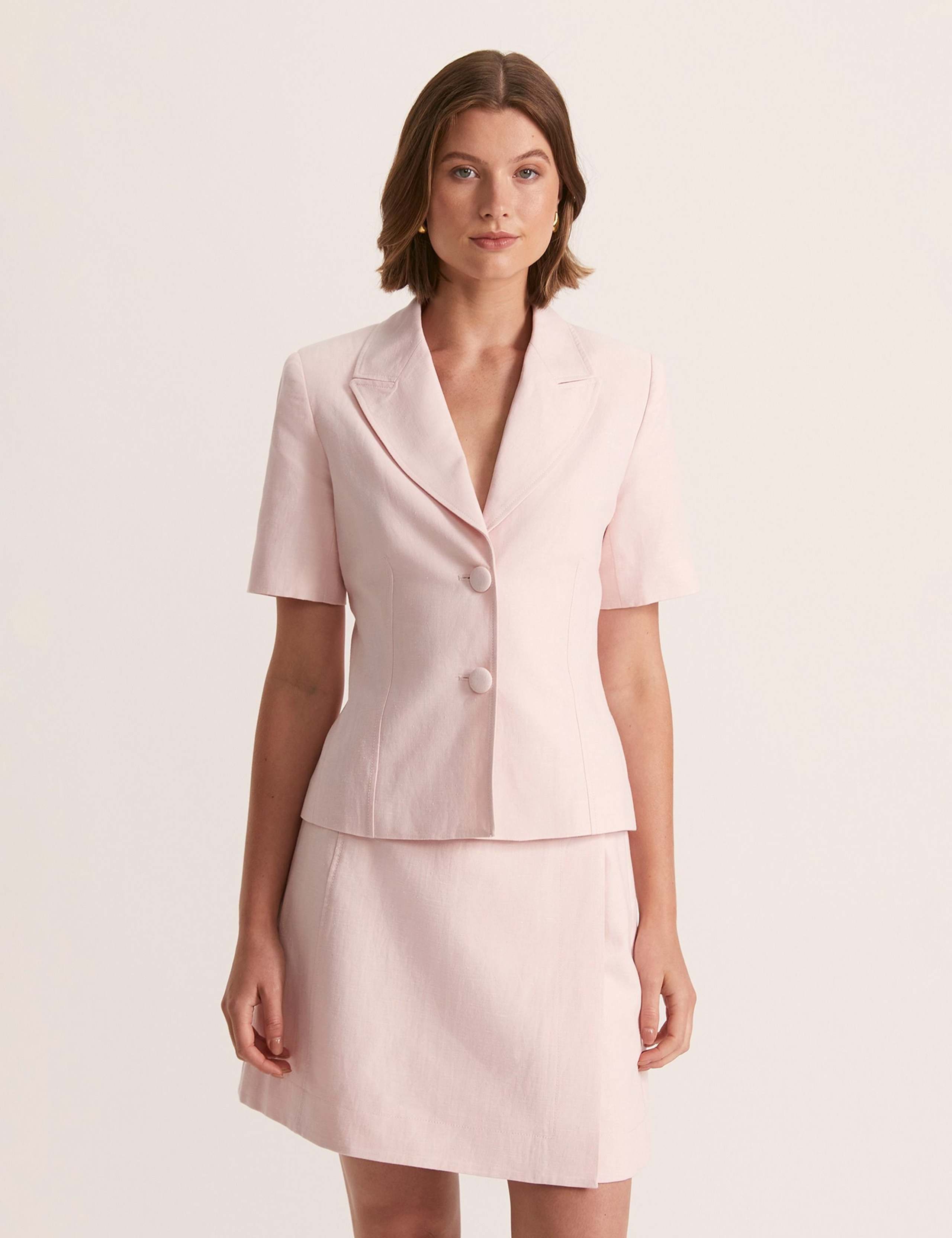 Linen Blend Tailored Short Sleeve Blazer